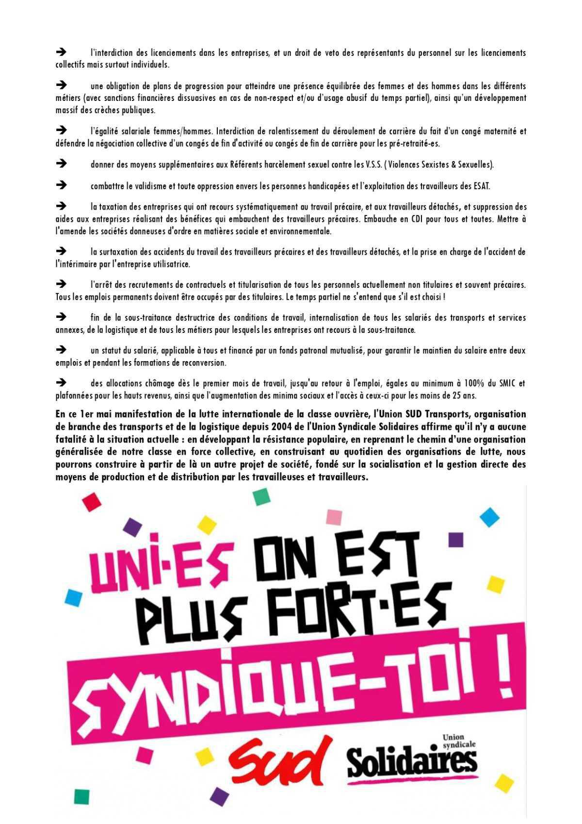 Union SUD Transports // 1er mai 2025 : l'union fait la force !