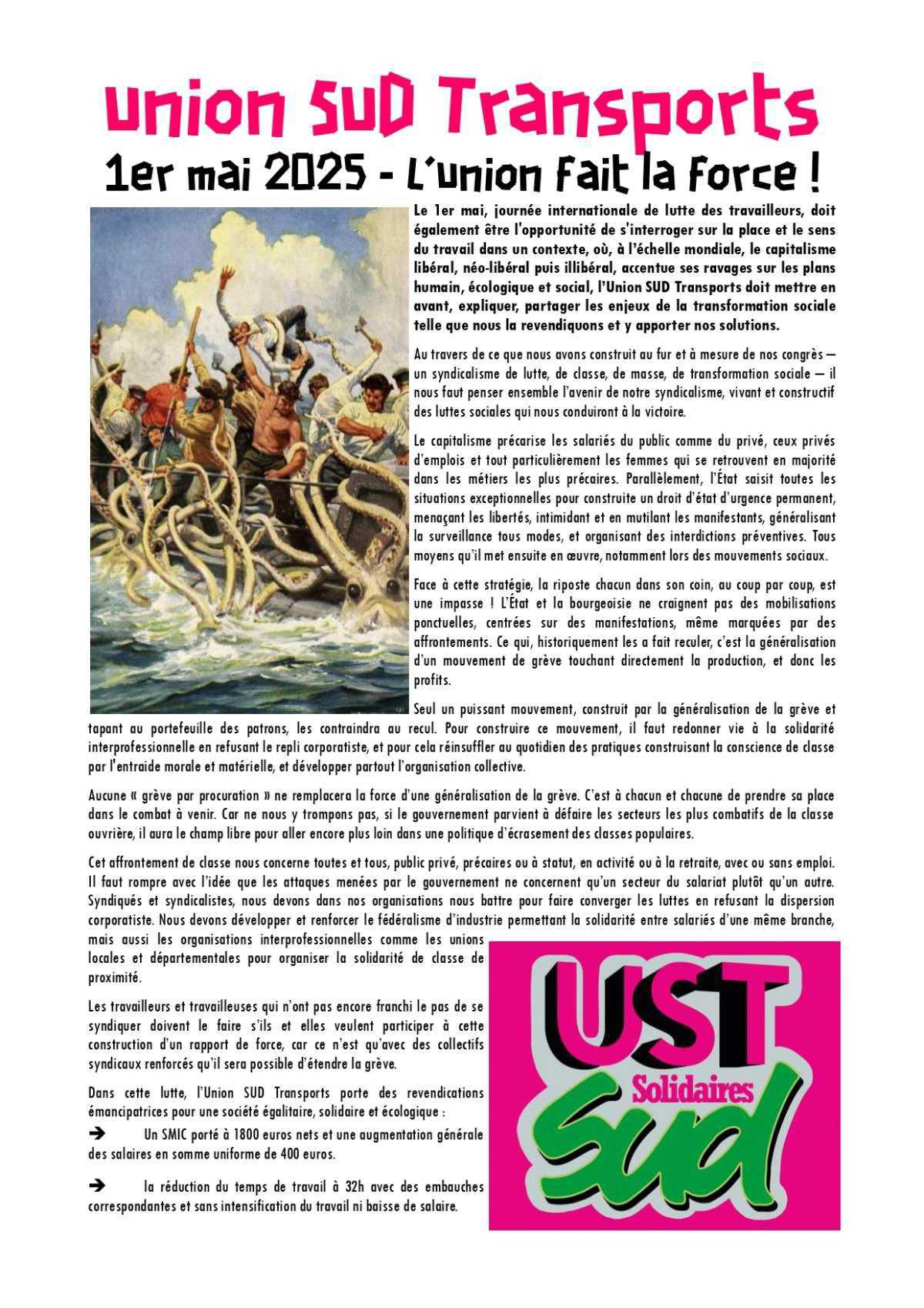 Union SUD Transports // 1er mai 2025 : l'union fait la force !