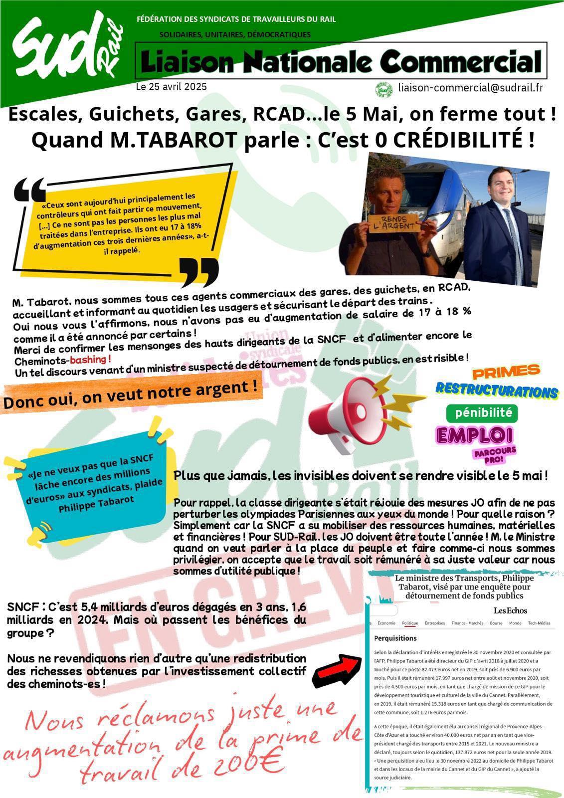SUD-Rail // escales, guichets, gares, RCAD... le 5 mai on ferme tout !