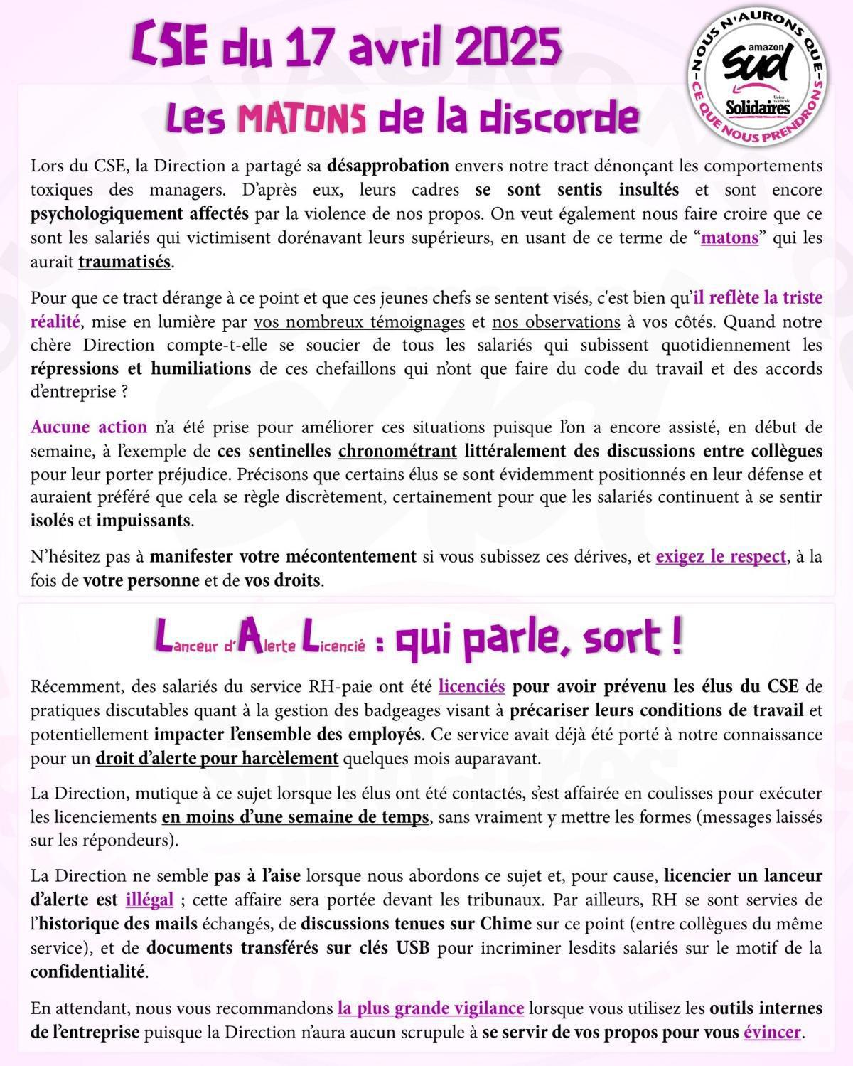 SUD AMAZON SARAN // Les matons de la discorde