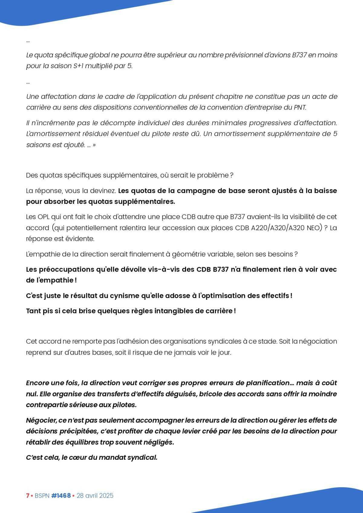 ALTER // Bulletin Syndical du Personnel Naviguant # 1468 du 28 avril 2025