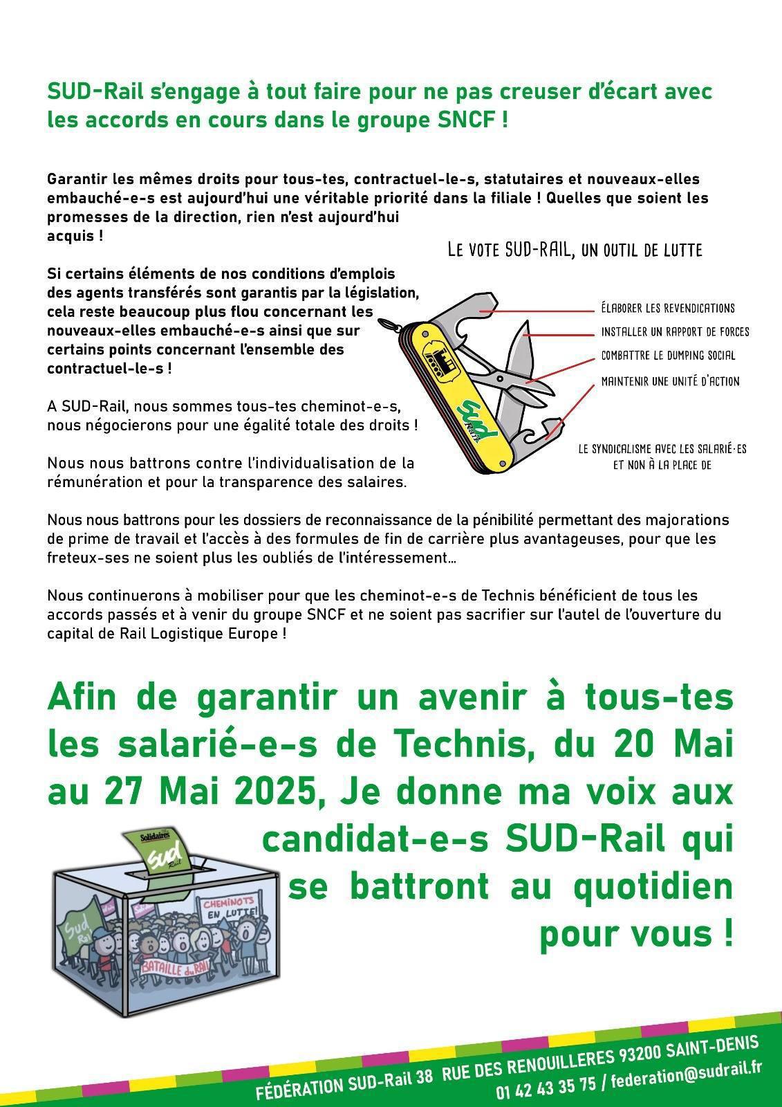 Élections CSE à TECHNIS : votez pour les candidats de la liste SUD-Rail !