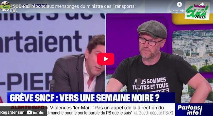 Vidéo // SUD-Rail répond aux mensonges du Ministre des Transports !