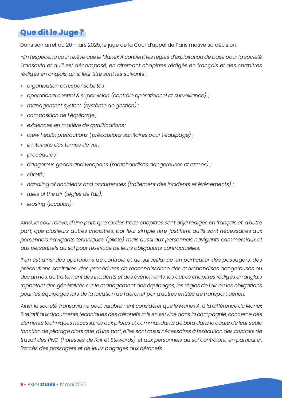 ALTER // Bulletin Syndical du Personnel Naviguant # 1469 du 12 mai 2025