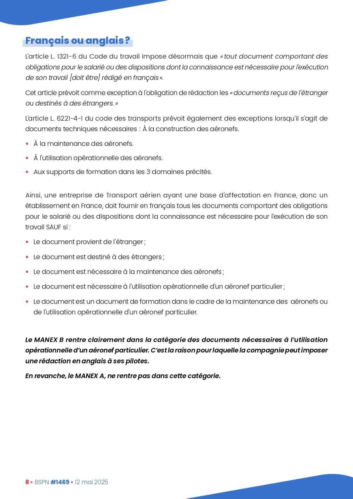 ALTER // Bulletin Syndical du Personnel Naviguant # 1469 du 12 mai 2025