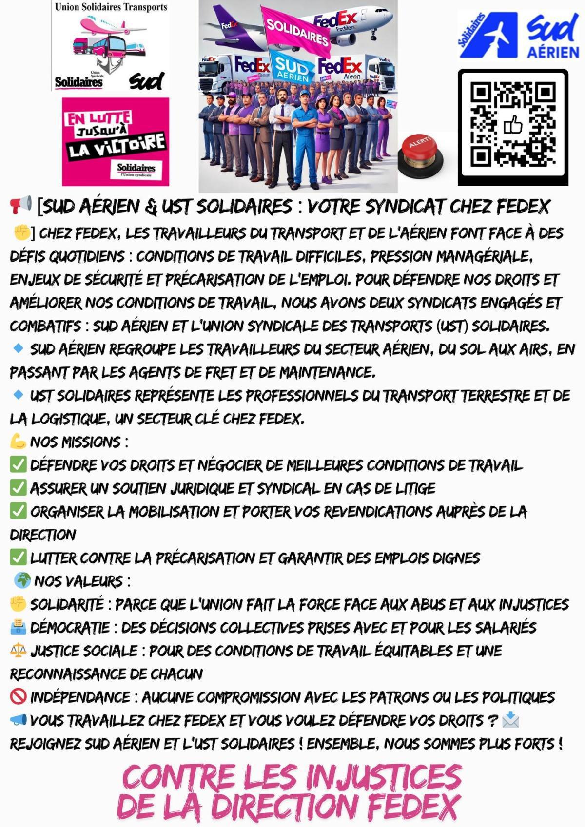 SUD Aérien et UST Solidaires : votre syndicat chez FEDEX