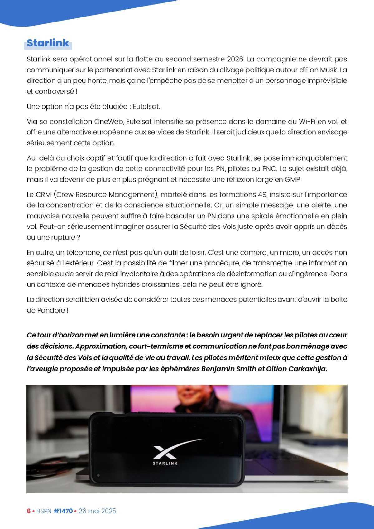 ALTER // Bulletin Syndical du Personnel Naviguant #1470 du 27 mai 2025