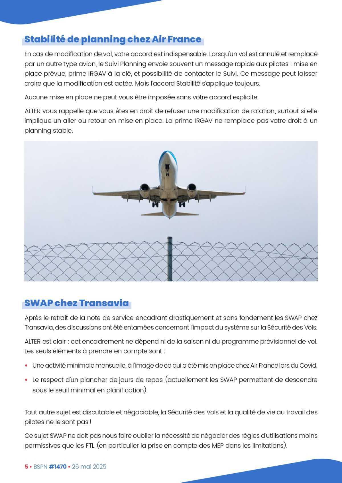 ALTER // Bulletin Syndical du Personnel Naviguant #1470 du 27 mai 2025
