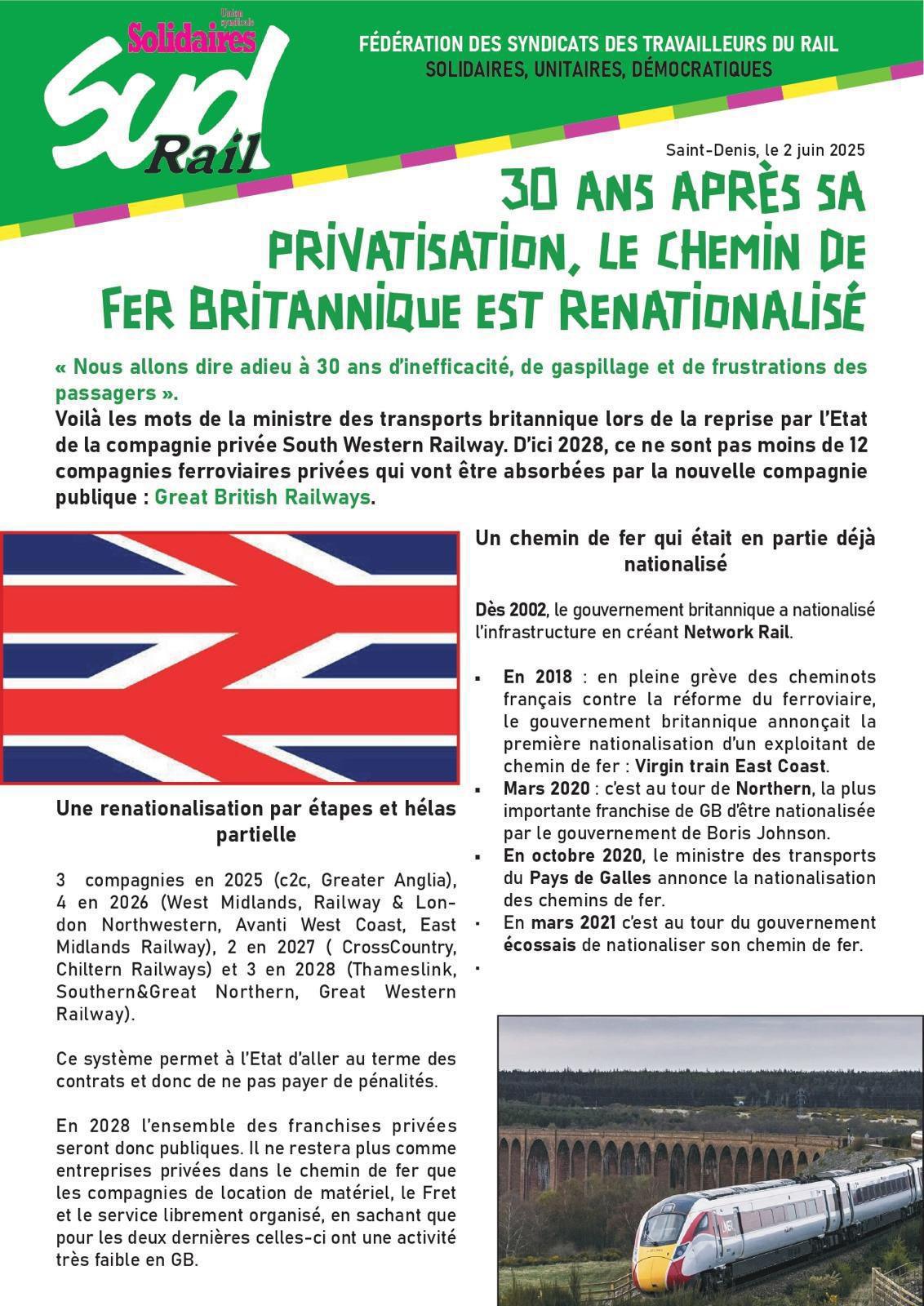 SUD-Rail // 30 ans après, le fer britannique est renationalisé