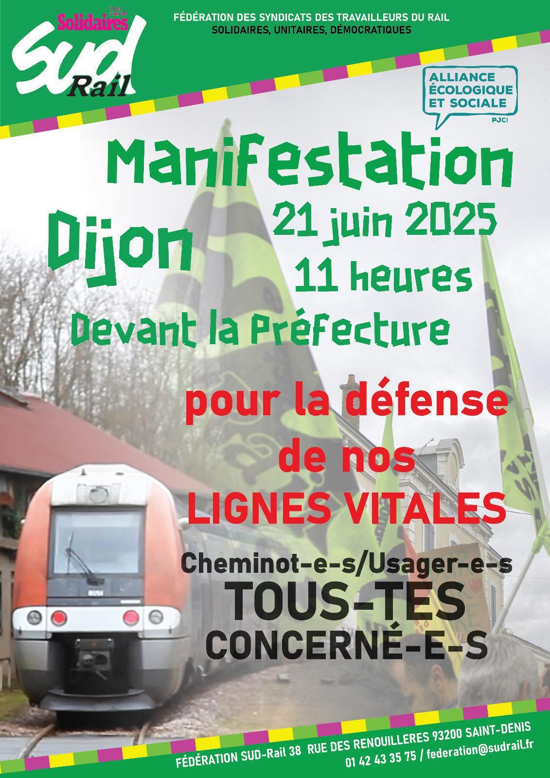 Dijon 21 juin 10h // Manifestation pour la défense de nos lignes vitales