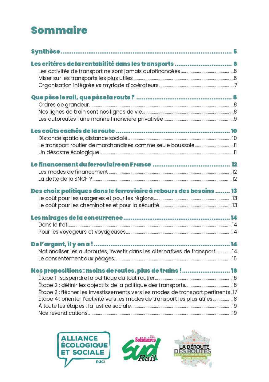 Alliance Écologique et Sociale // Moins de routes, plus de trains