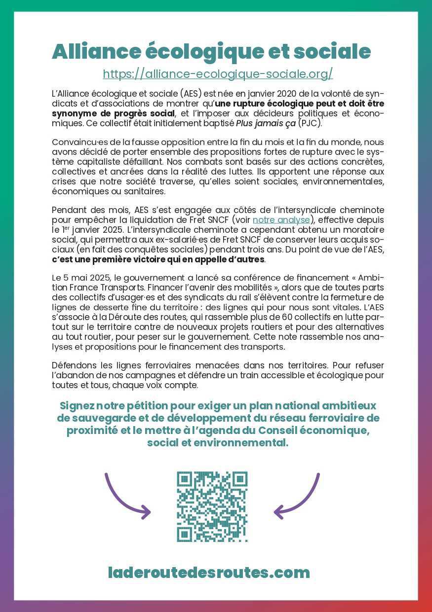 Alliance Écologique et Sociale // Moins de routes, plus de trains