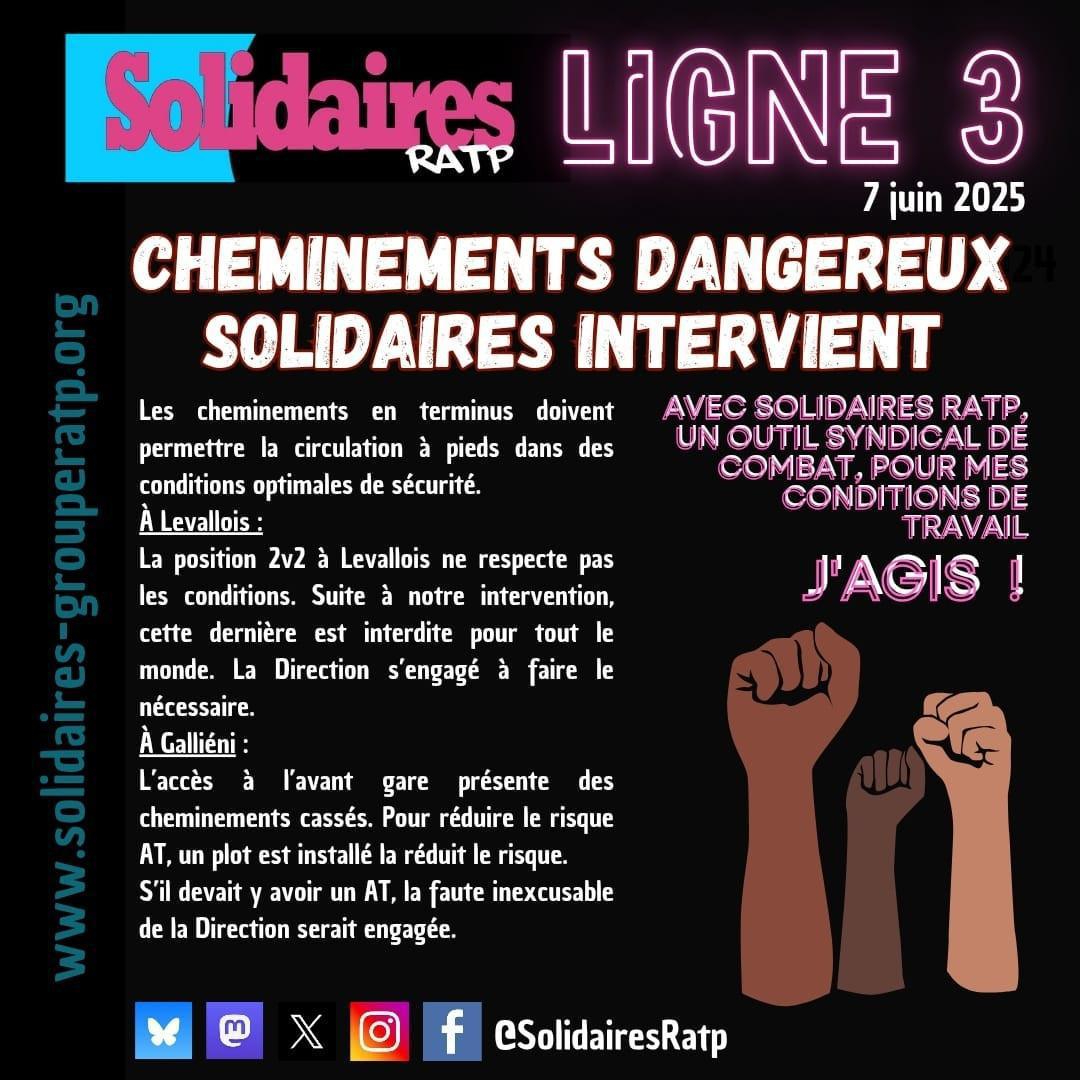 Solidaires RATP // Ligne 3 : grève le 20 juin et cheminements dangereux