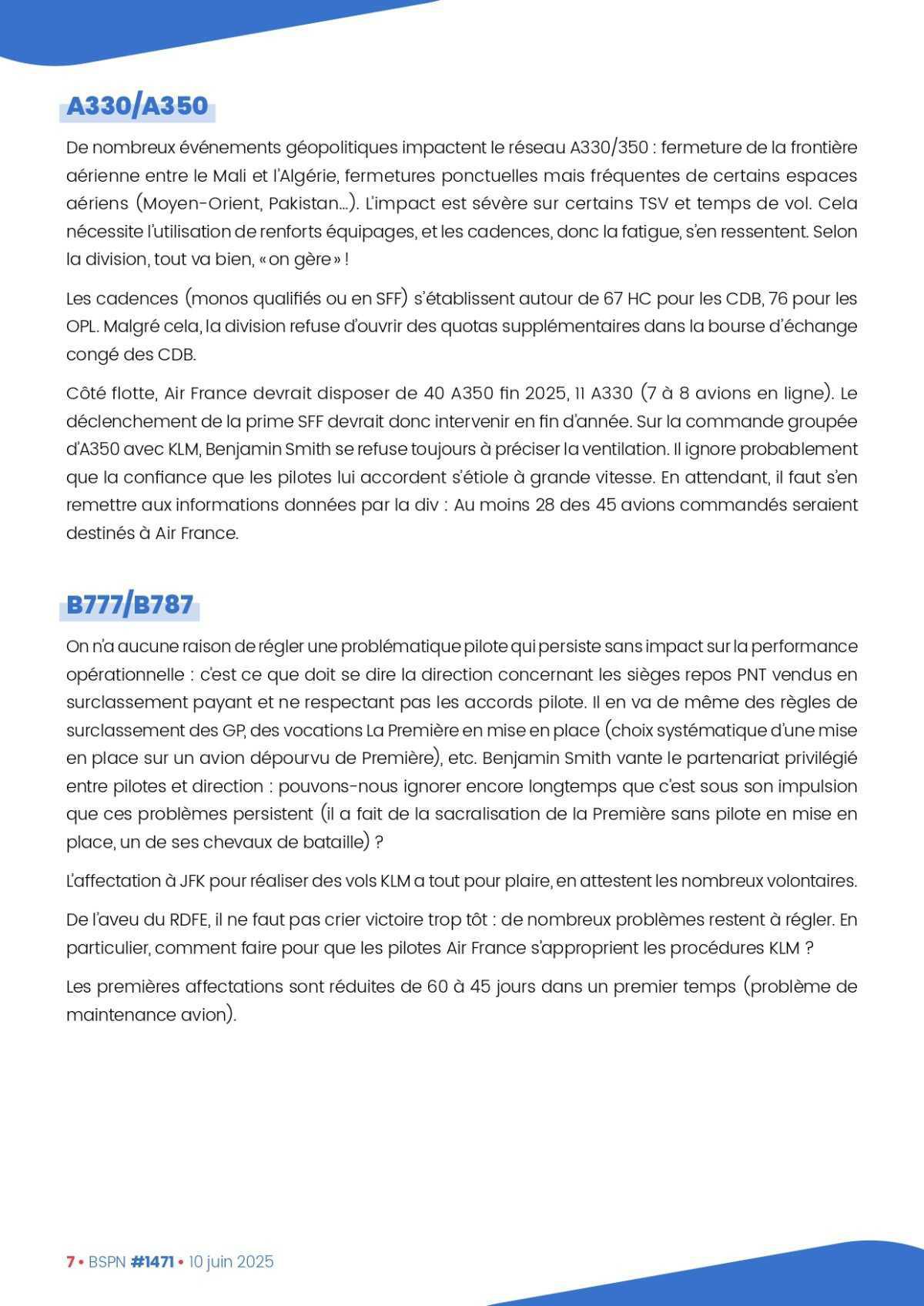 ALTER // Bulletin Syndical du Personnel Naviguant du 11 juin 2025