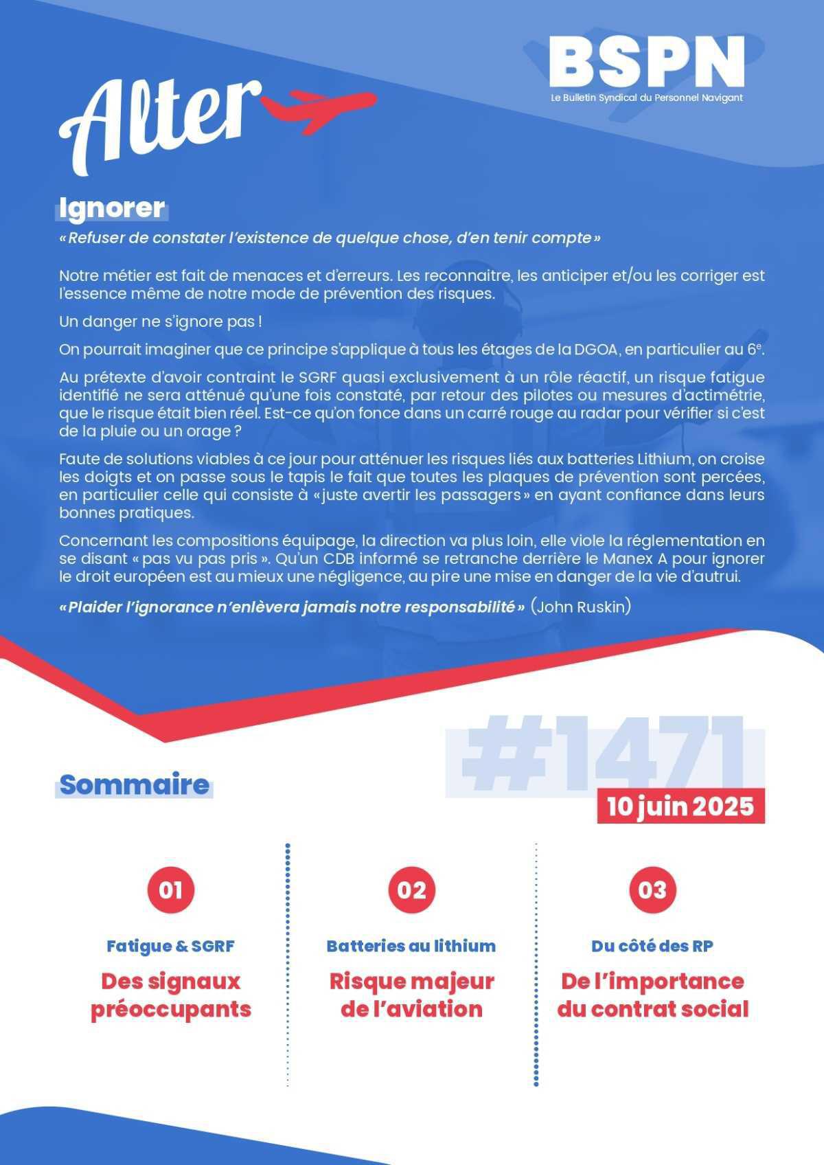 ALTER // Bulletin Syndical du Personnel Naviguant du 11 juin 2025