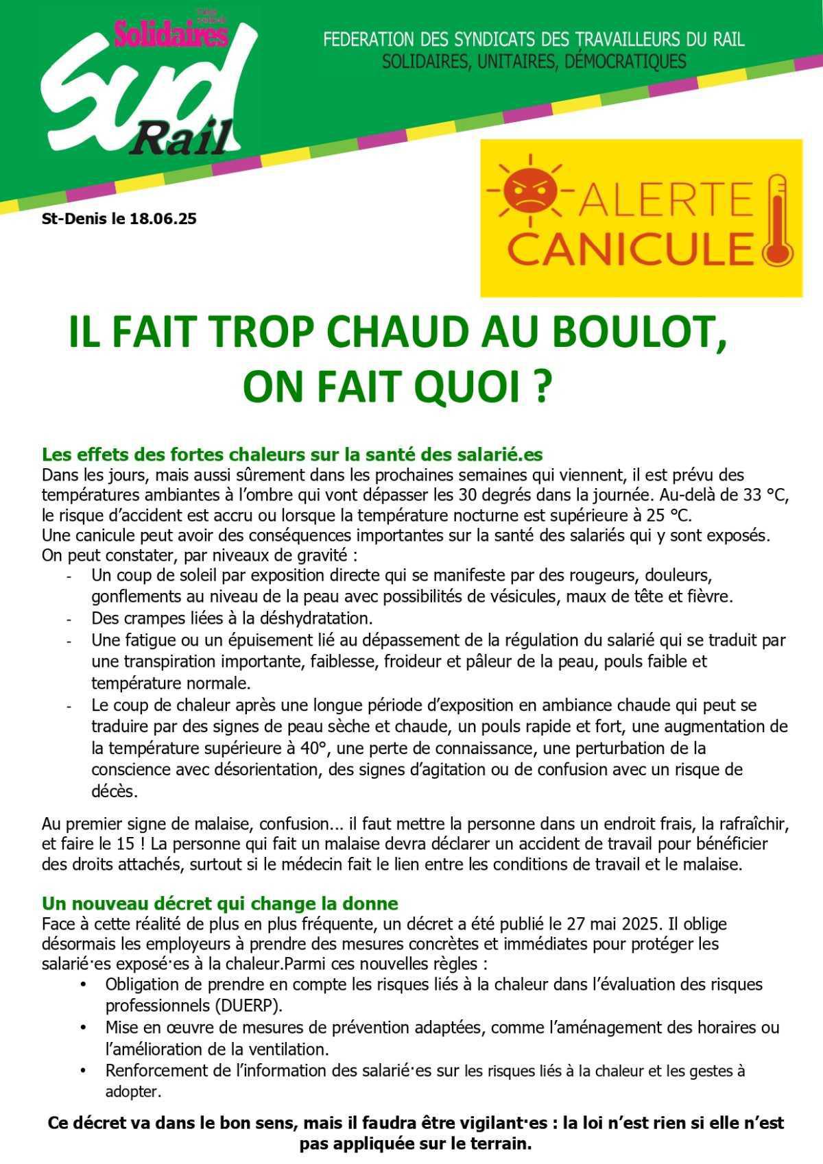 SUD-Rail // Il fait trop chaud au boulot, on fait quoi ?