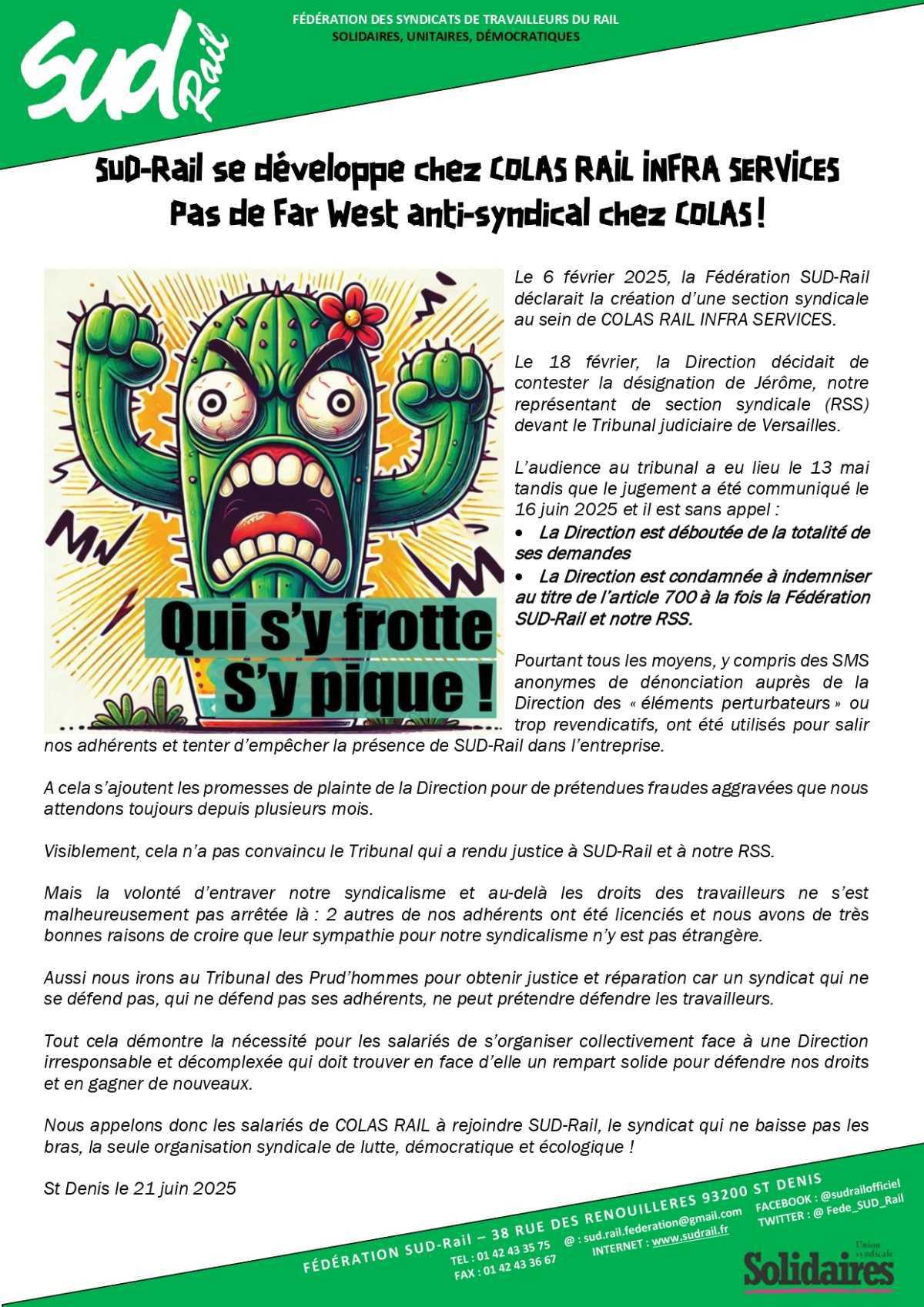 SUD-Rail // Pas de Far West antisyndical chez COLAS