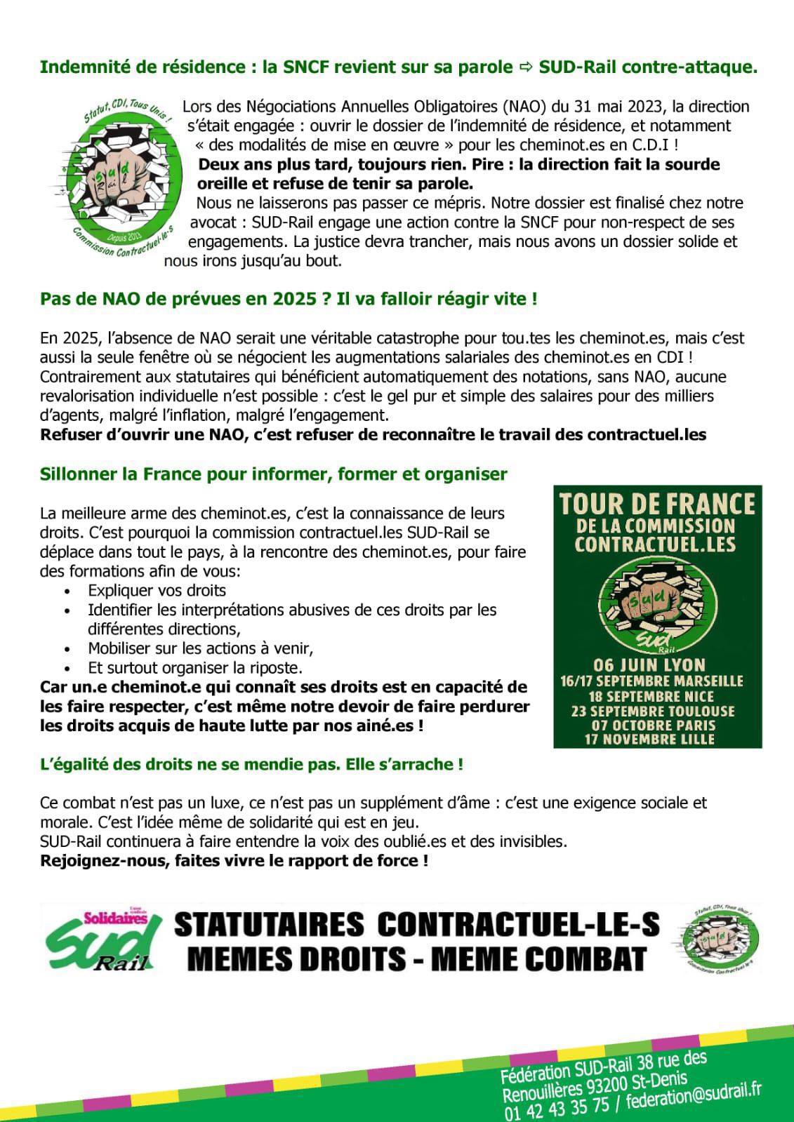 SUD-Rail // A statut égal, droit égaux ! A contrat différent ? Droit égaux quand même !