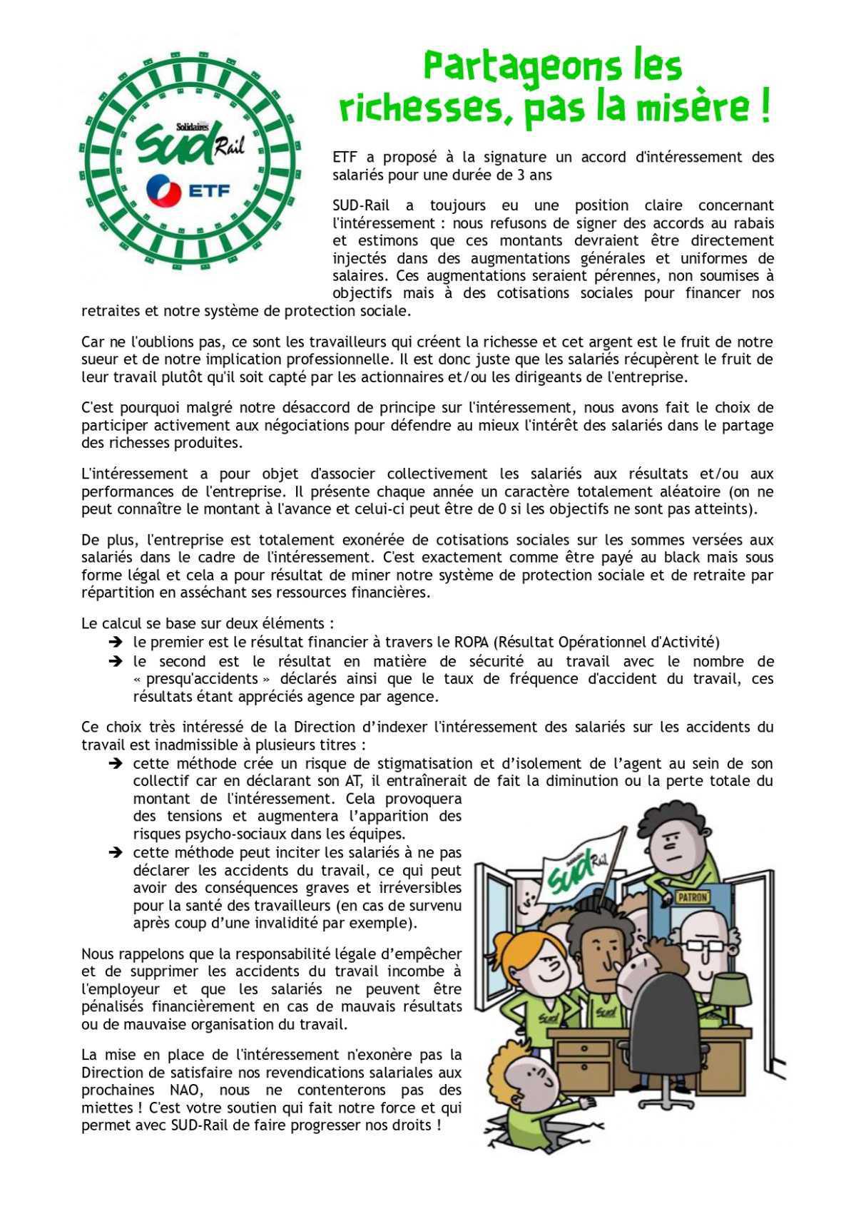 SUD-Rail section ETF // Intéressement : partageons les richesses, pas la misère !