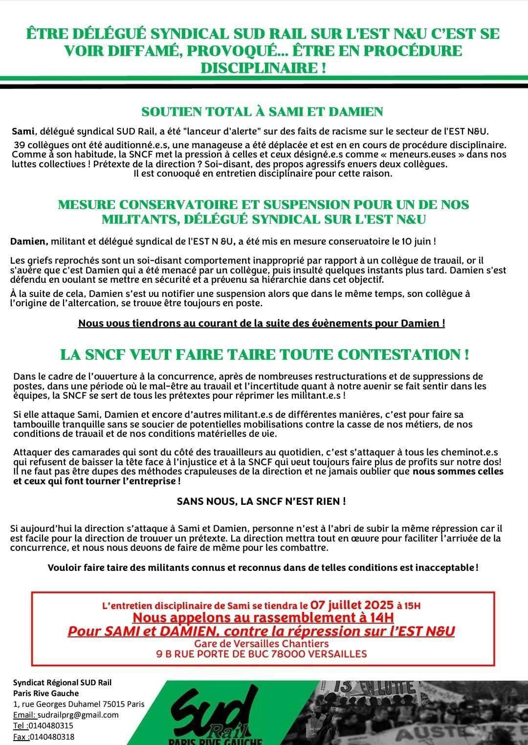 SUD-Rail // Rassemblement de soutien à Versailles le 7 juillet