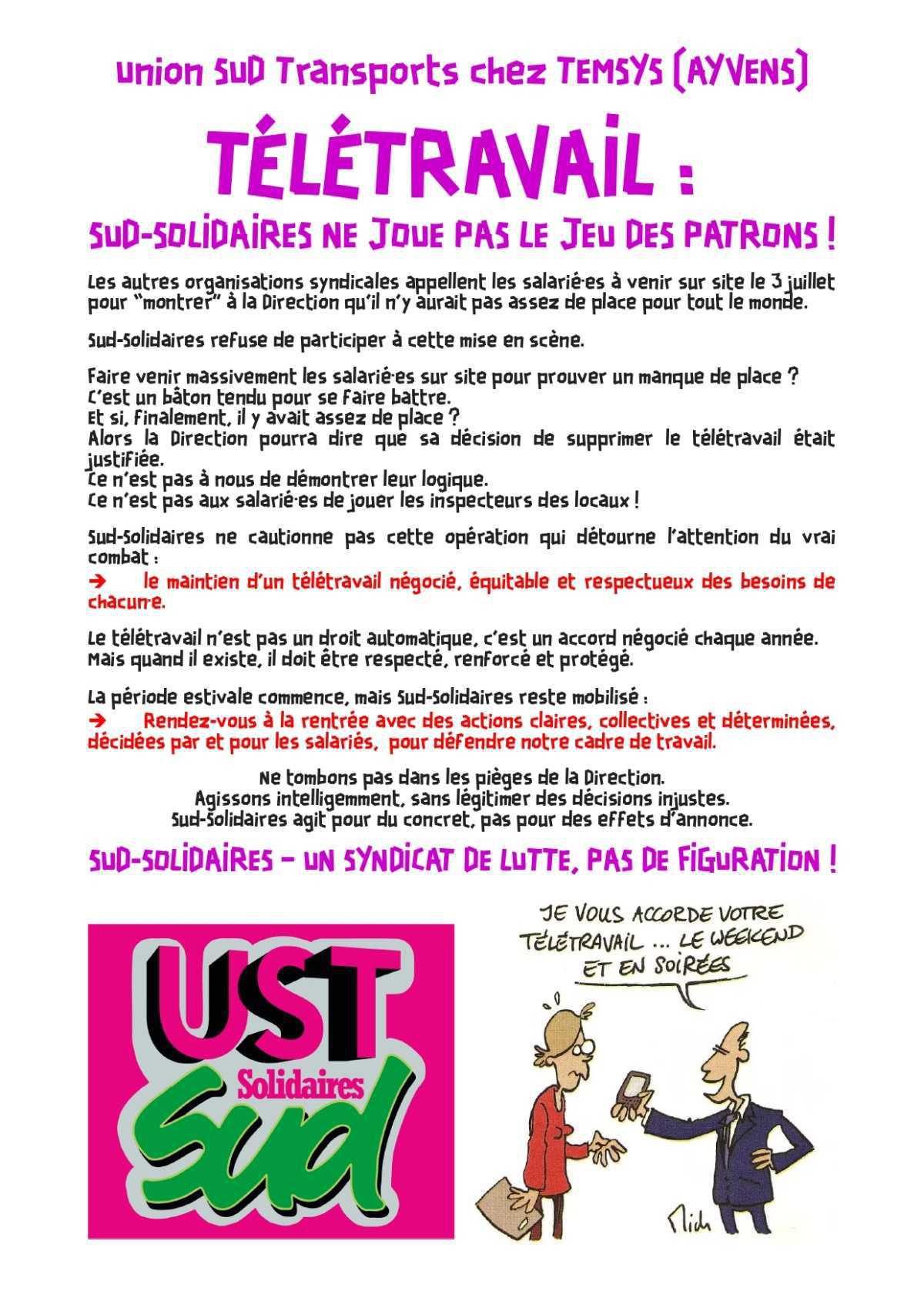 UST TEMSYS // SUD ne joue pas le jeu des patrons !