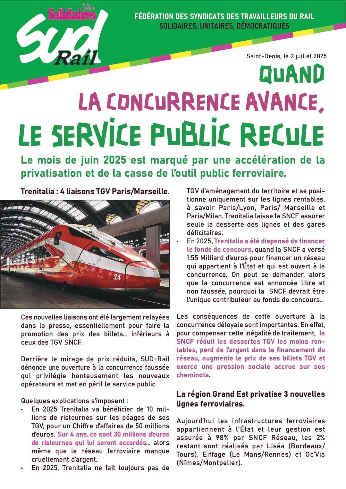SUD-Rail // Quand la concurrence avance, le service public recule