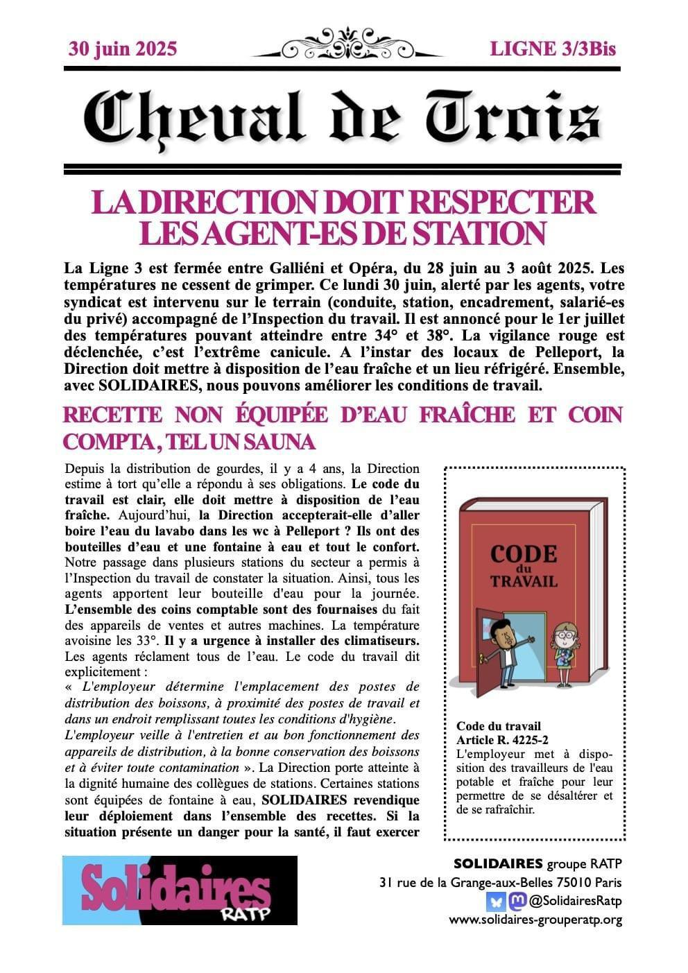 Solidaires RATP // La Direction doit respecter les agents de la station