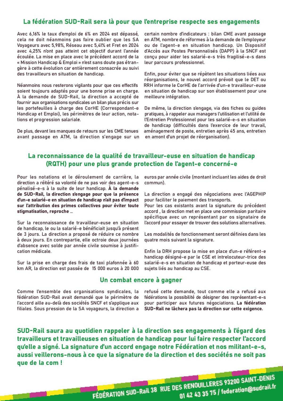 SUD-Rail signe avec réserves l'Accord SNCF pour les Travailleurs en situation de handicaps 