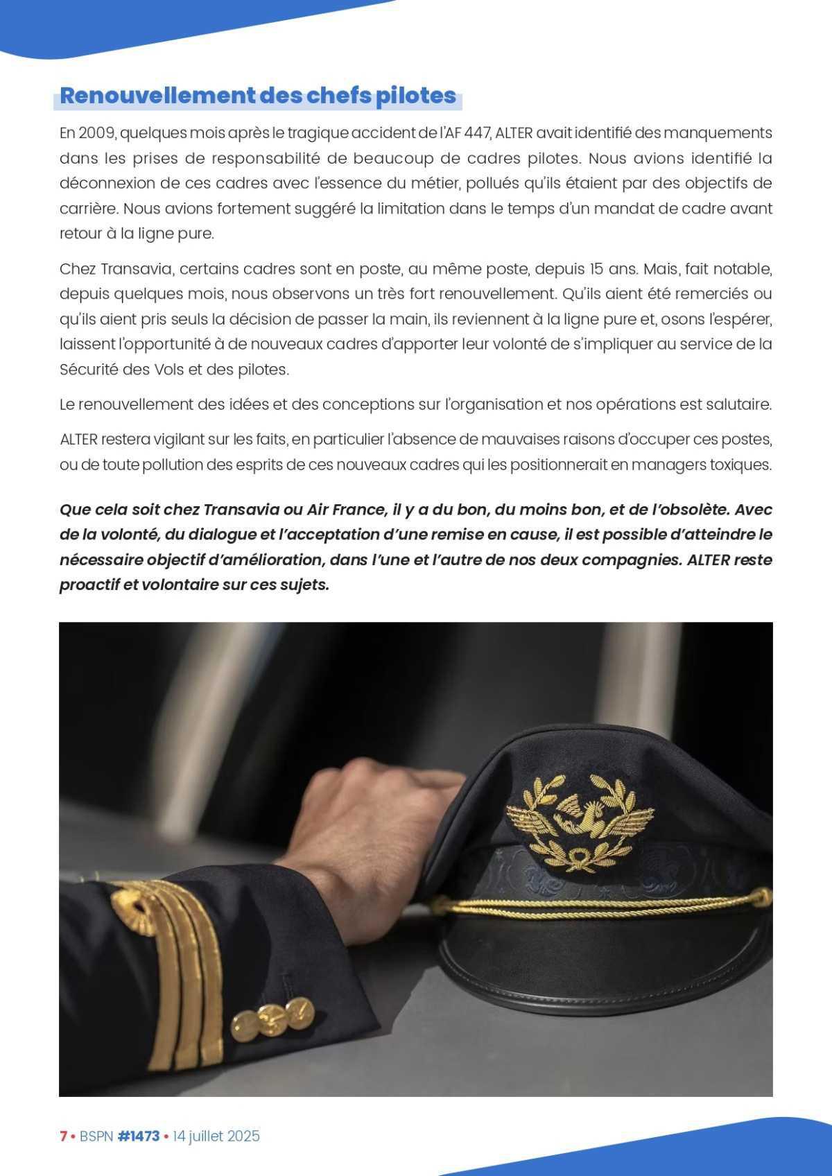 ALTER // Bulletin Syndical du Personnel Naviguant # 1473 du 14/07/25