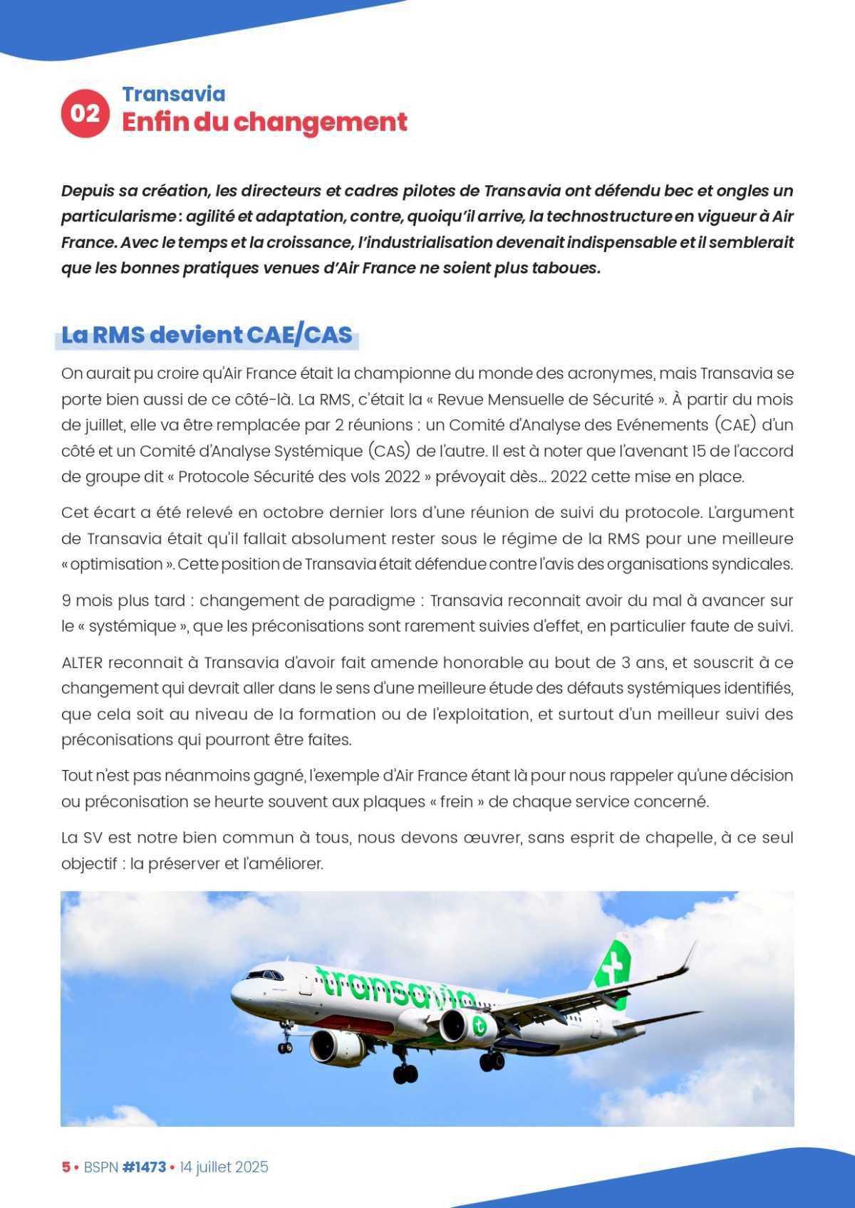 ALTER // Bulletin Syndical du Personnel Naviguant # 1473 du 14/07/25