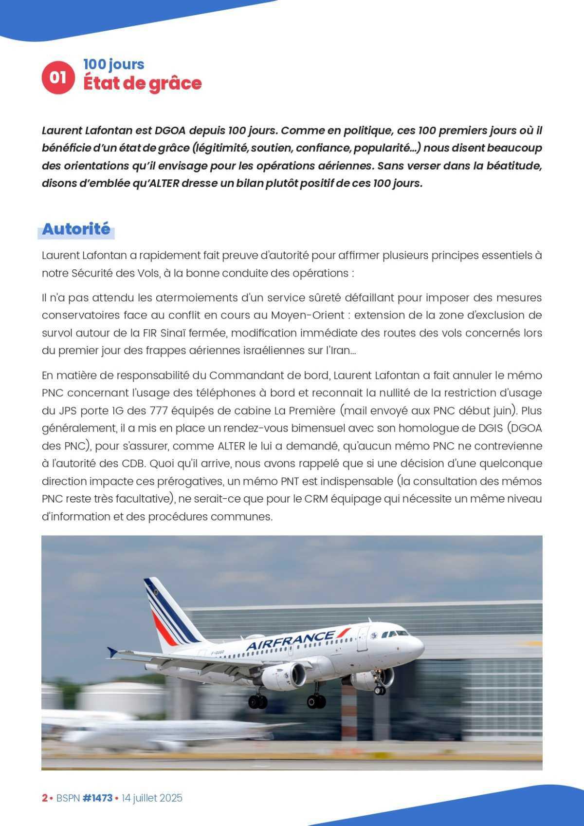 ALTER // Bulletin Syndical du Personnel Naviguant # 1473 du 14/07/25