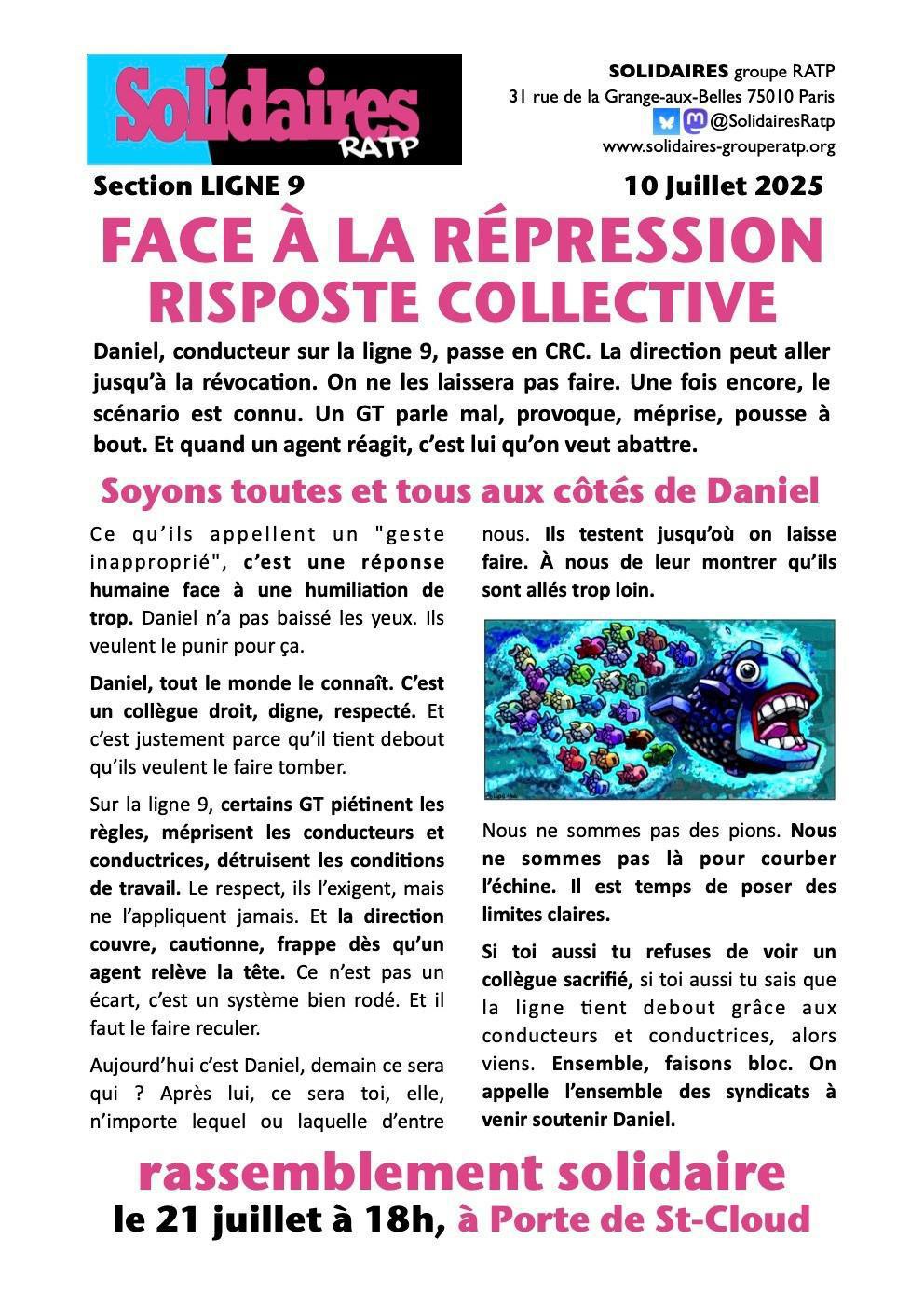 Solidaires RATP // Face à la répression : Solidarité collective !