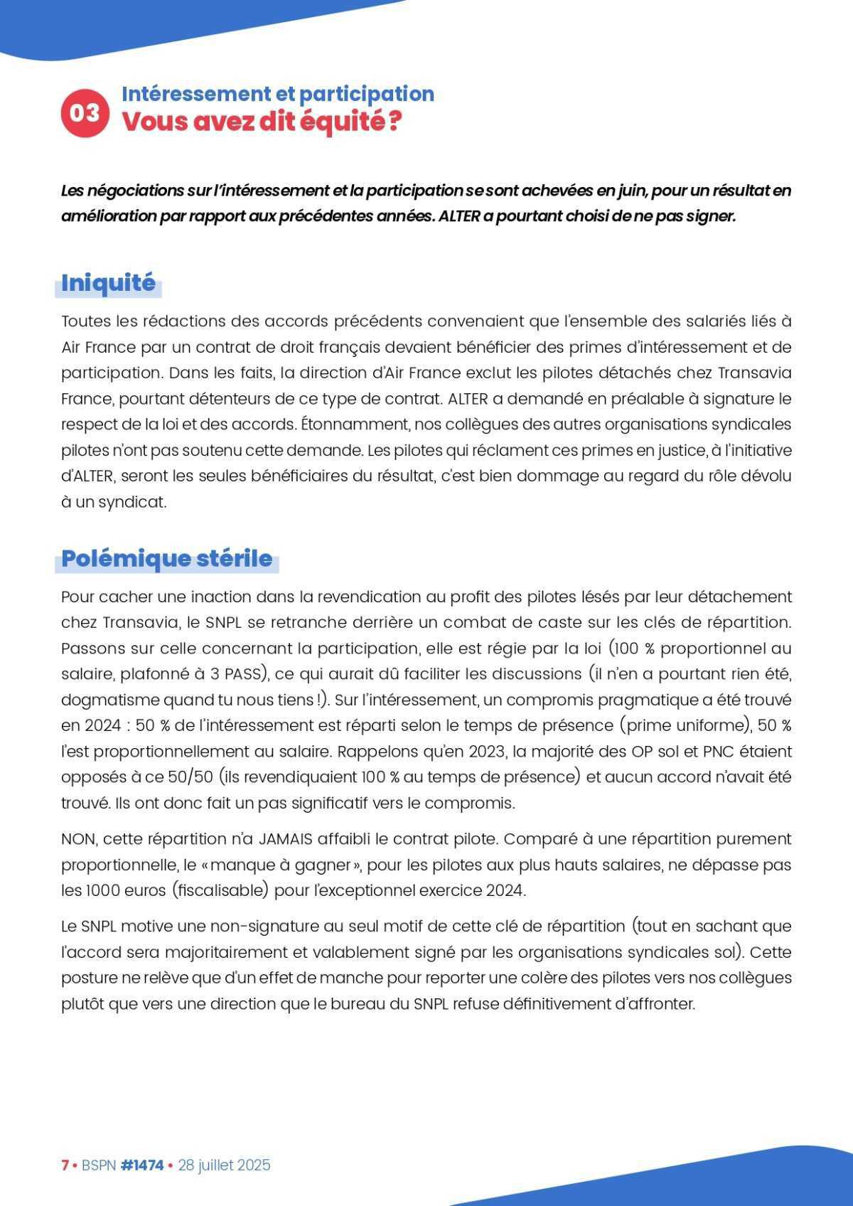 ALTER // Bulletin Syndical du Personnel Naviguant # 1474