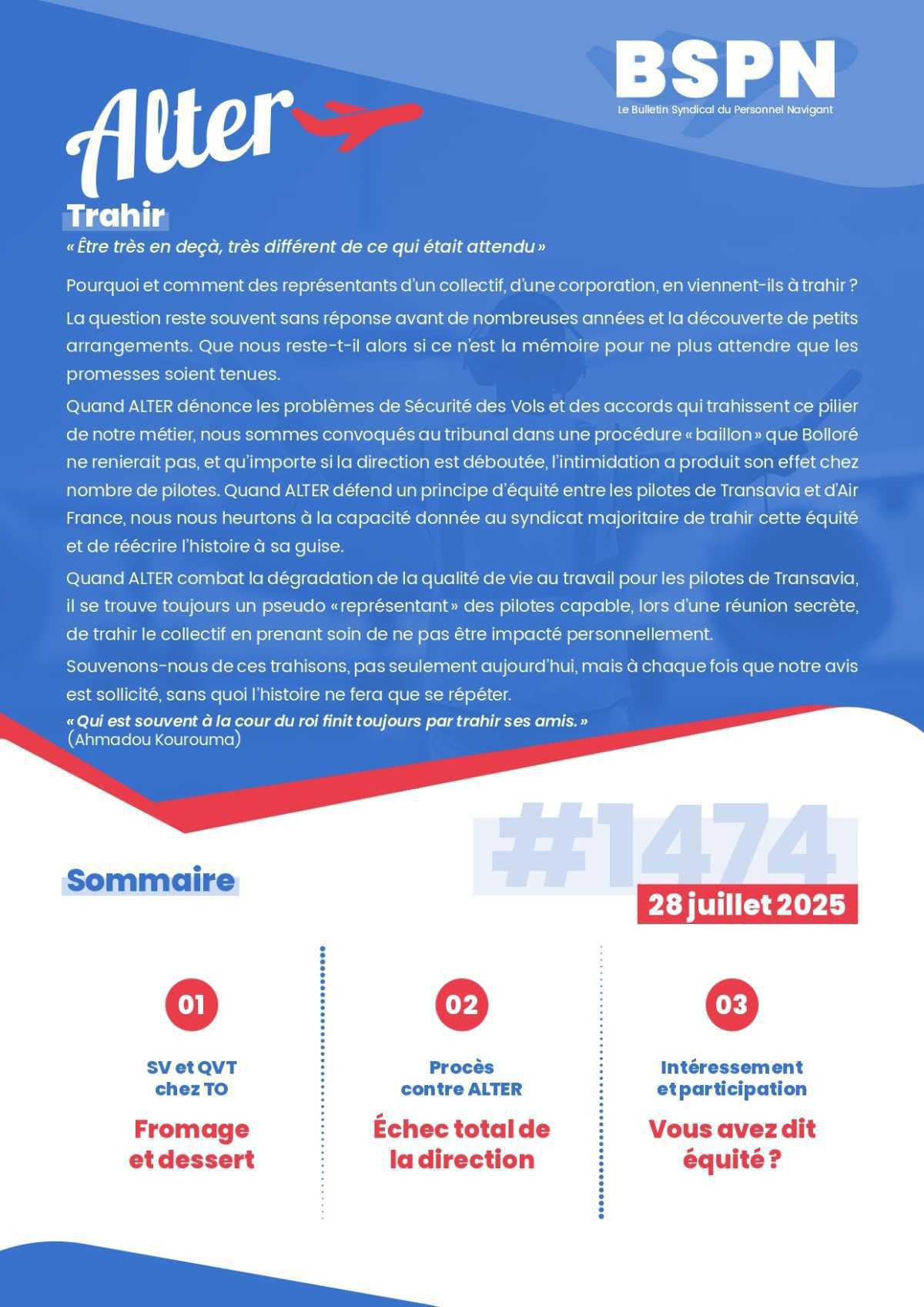 ALTER // Bulletin Syndical du Personnel Naviguant # 1474