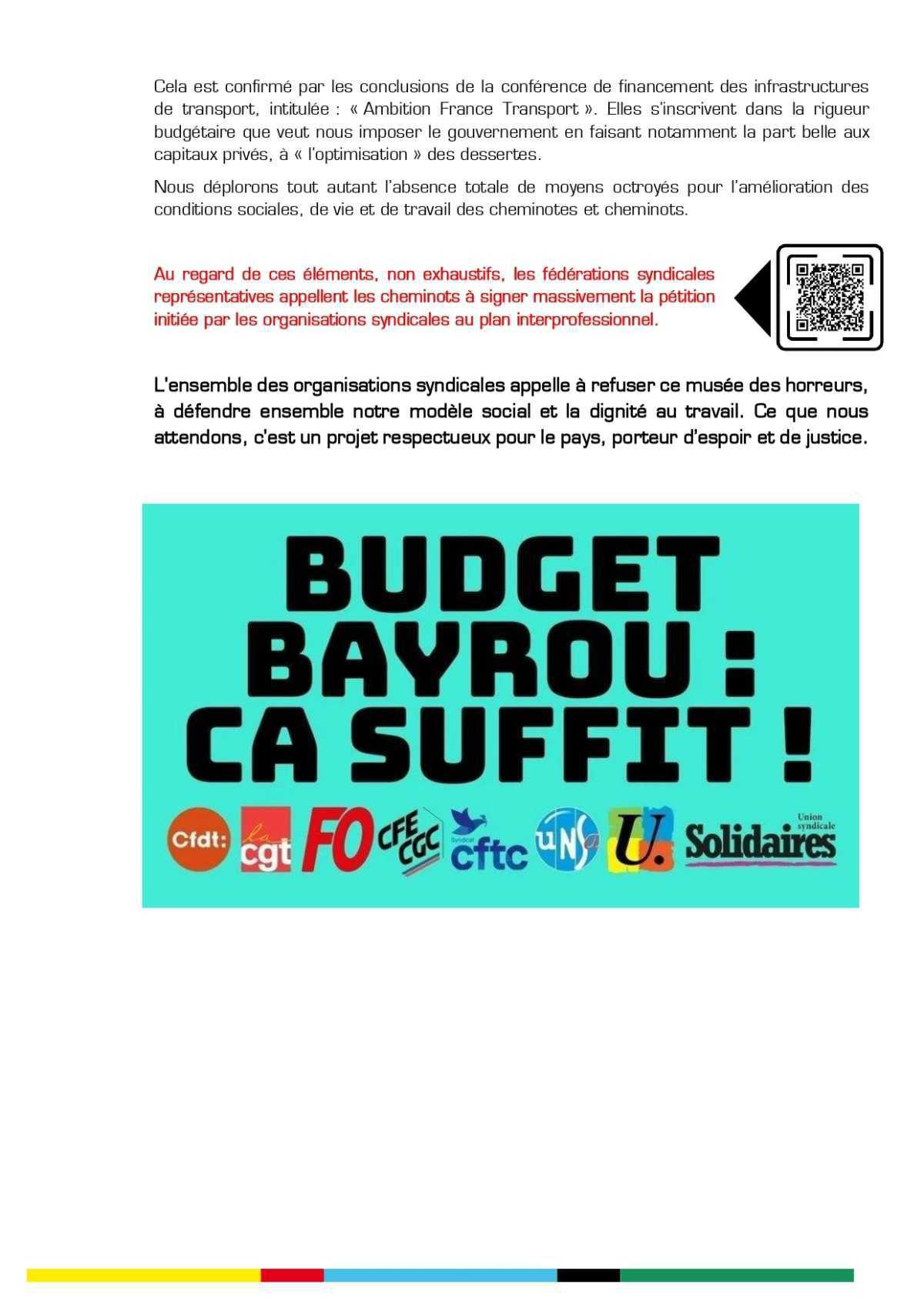 Appel unitaire cheminot // Budget Bayrou, ca suffit !