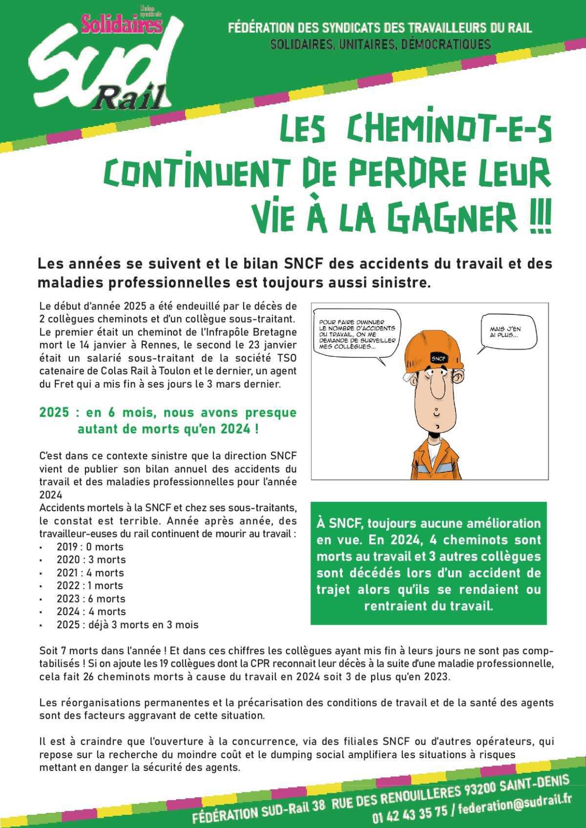SUD-Rail // Les cheminots continuent de perdre leur vie à la gagner !