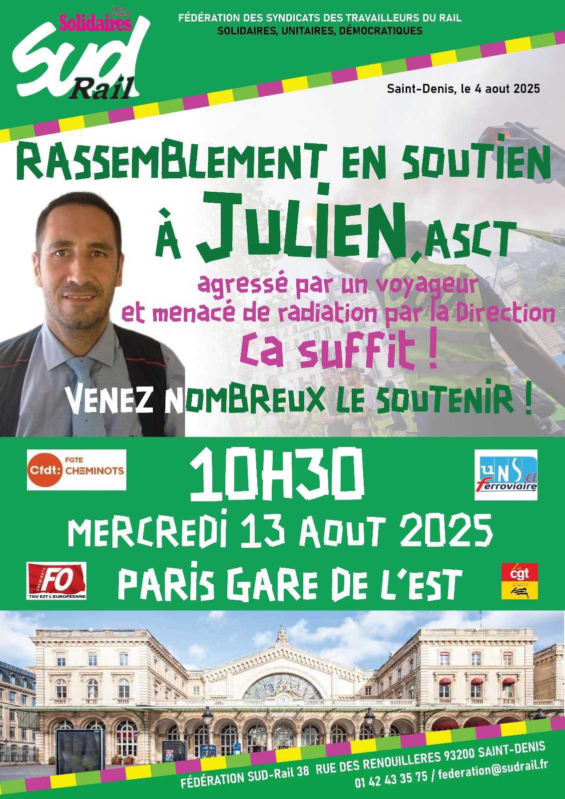 SUD-Rail // Rassembement de soutien mercredi 13 août à Gare de l'Est