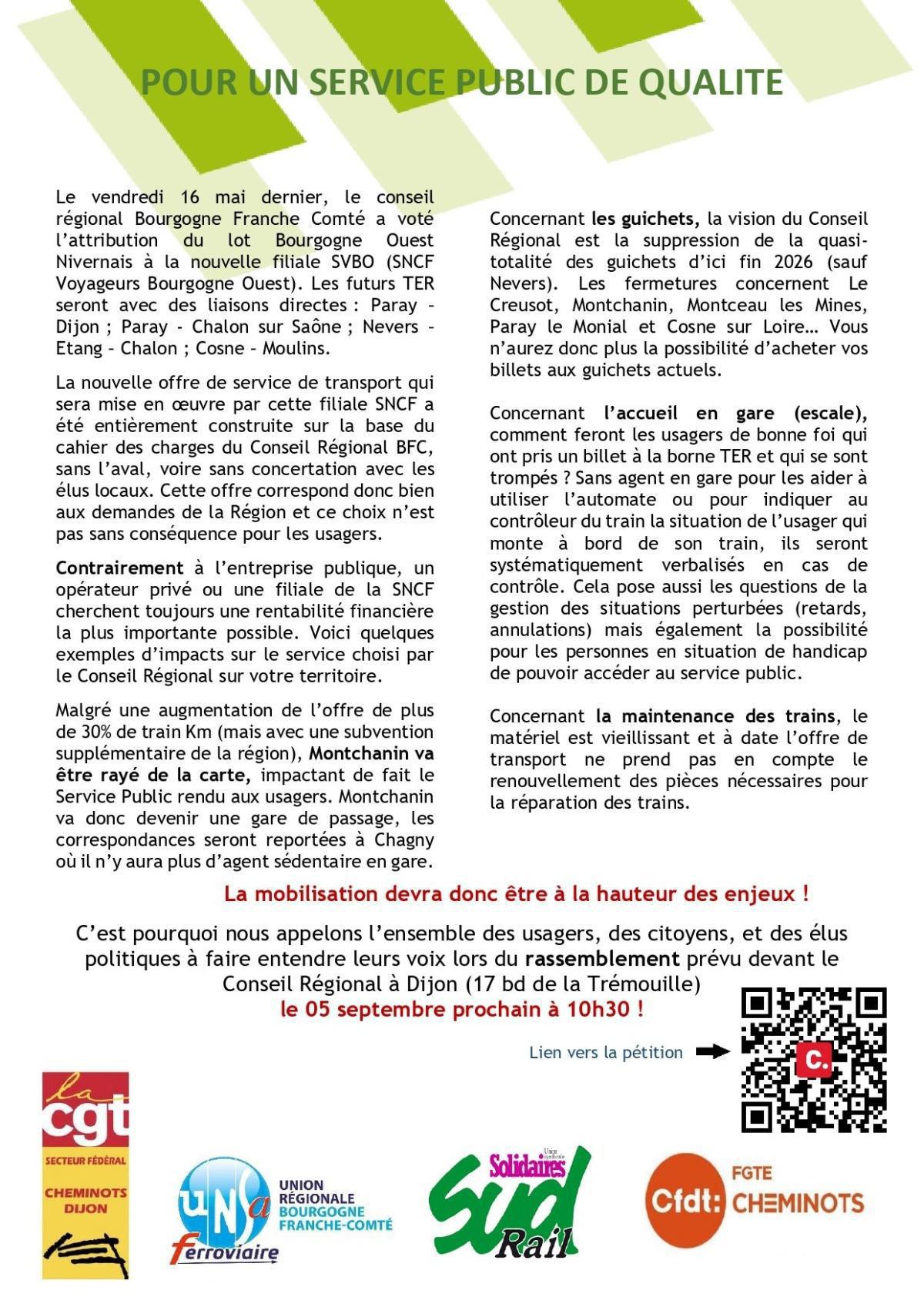Rassemblement le 3 septembre à Dijon pour le service public ferroviaire