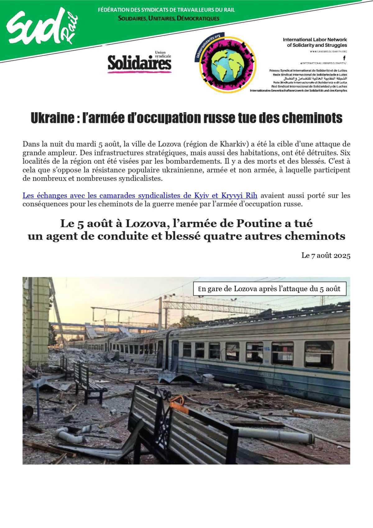 RSISL // L'armée d'occupation russe tue des chemiots ukrainiens