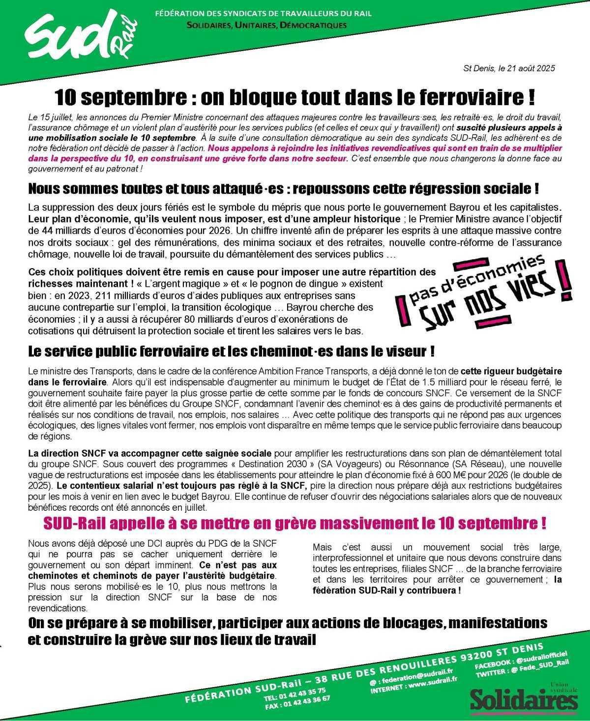 SUD-Rail // le 10 septembre, on bloque tout dans le ferroviaire !