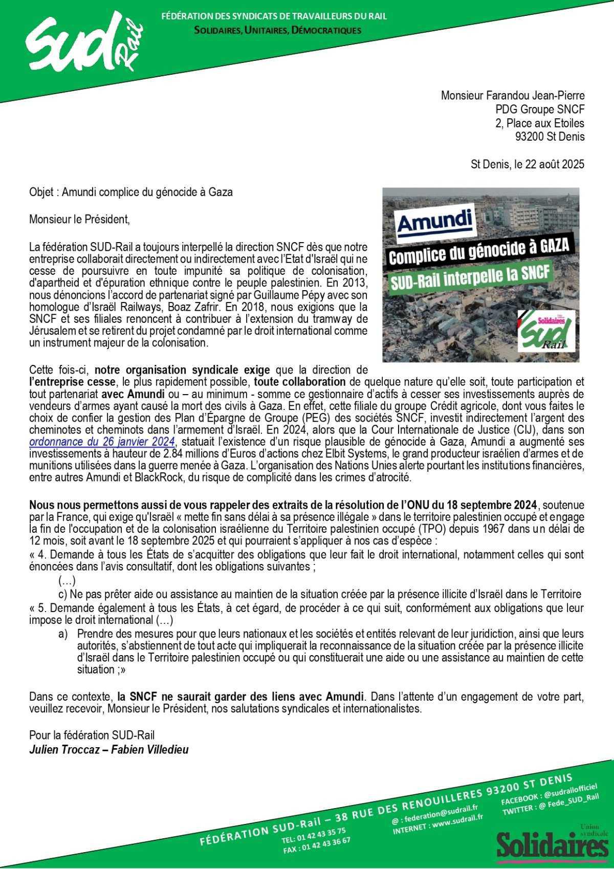 SUD-Rail // Amundi, complice du génocide à Gaza