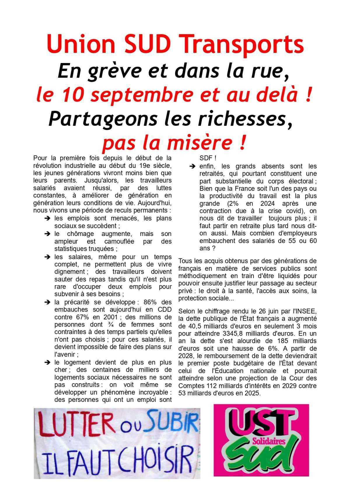 UST SUD // En grève et dans la rue le 10 septembre et au delà !