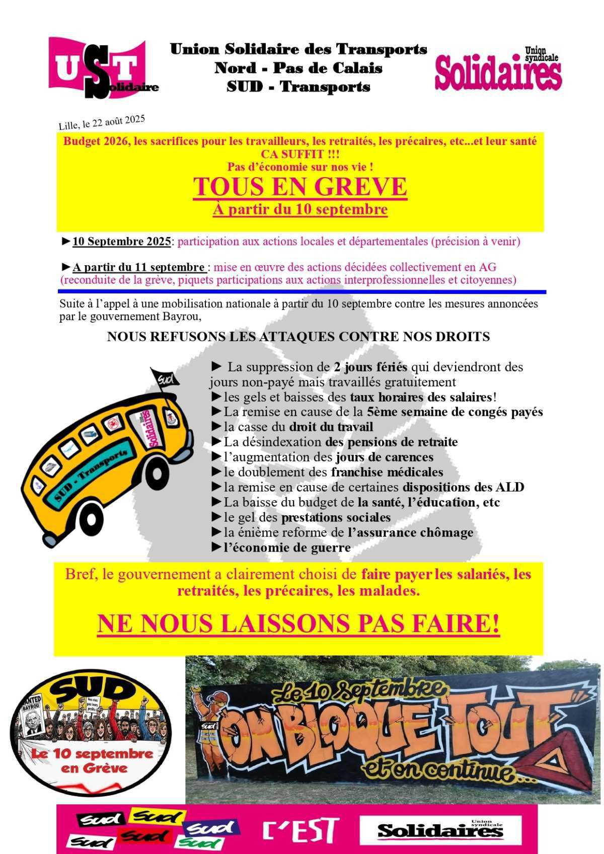 UST 59/62 : Tous en grève partir du 10 septembre !