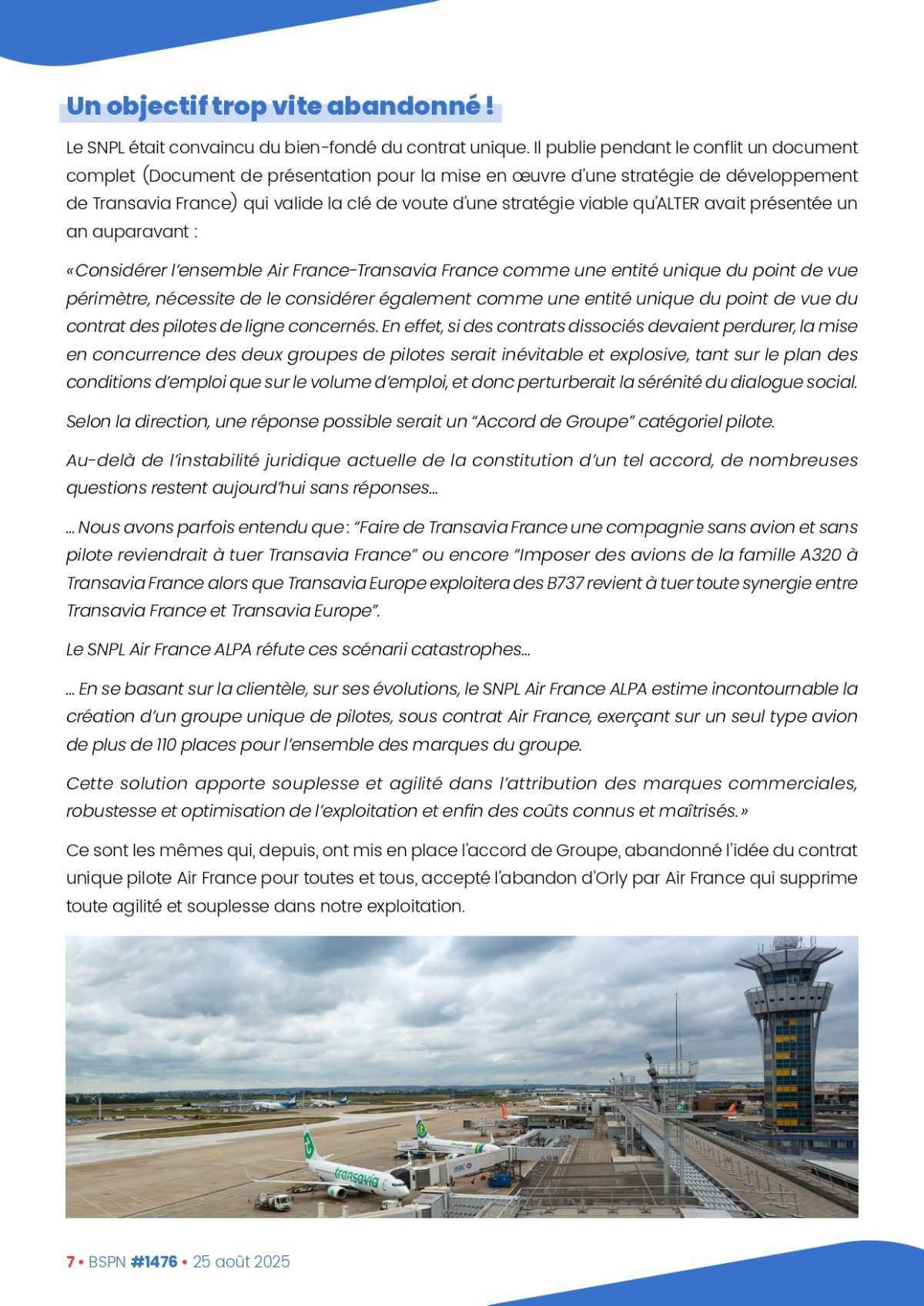 ALTER // Bulletin Syndical du Personnel Naviguant # 1476 du 25 août 2025