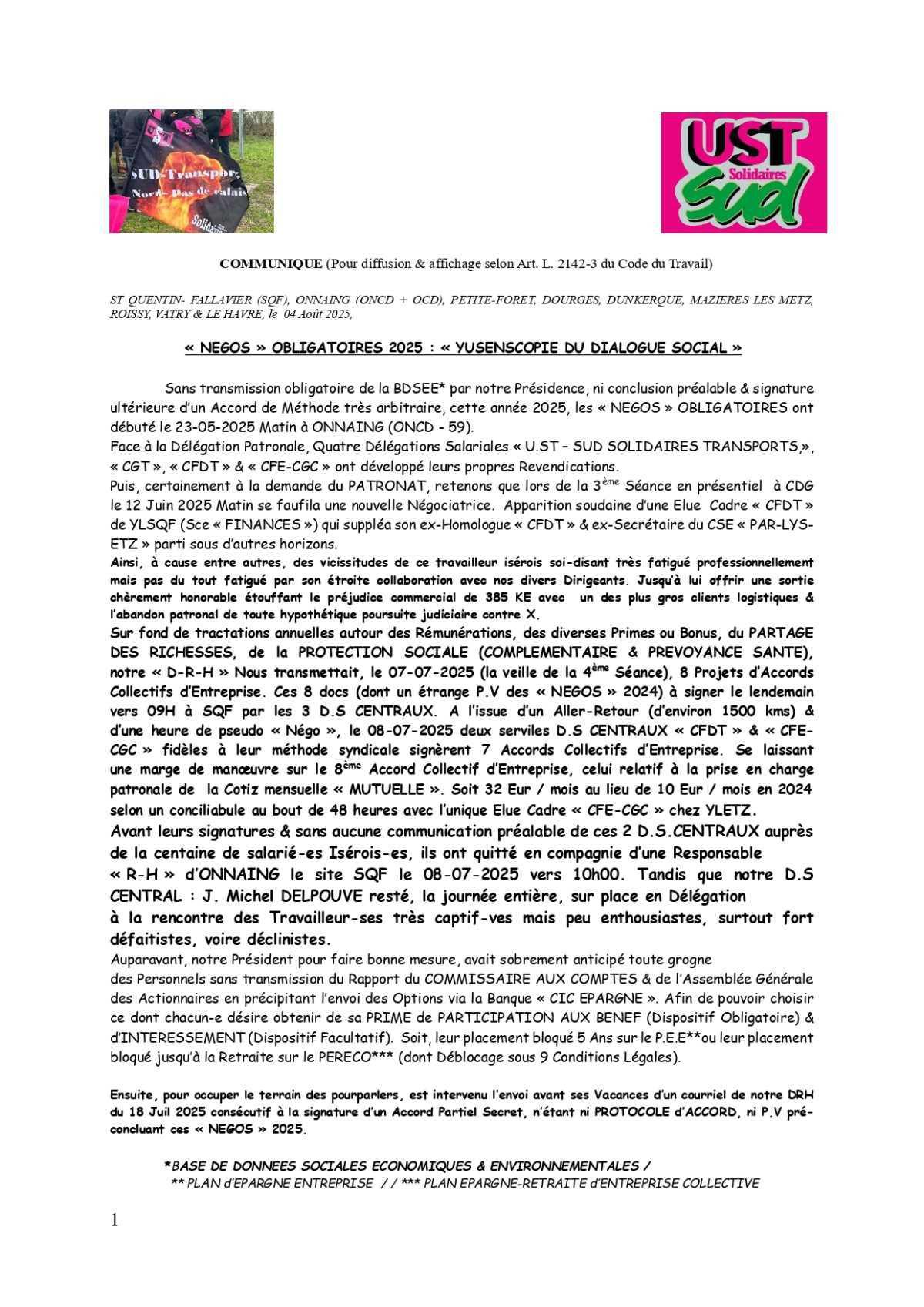 UST SUD YUSEN Logistics // NAO 2025 : Yusensocopie du dialogue social