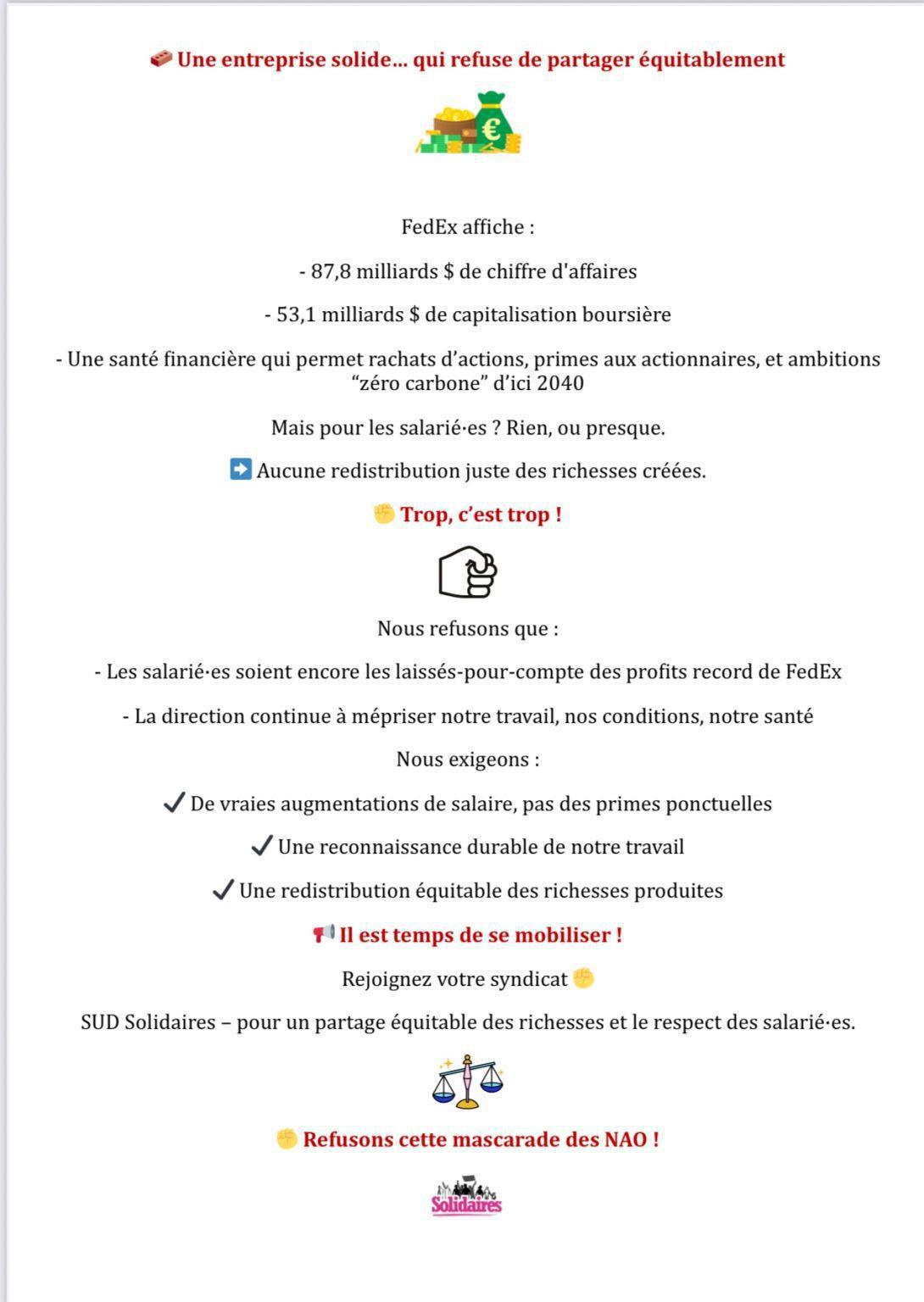 SUD Solidaires FEDEX // NAO 2025 : des miettes pour les salariés...