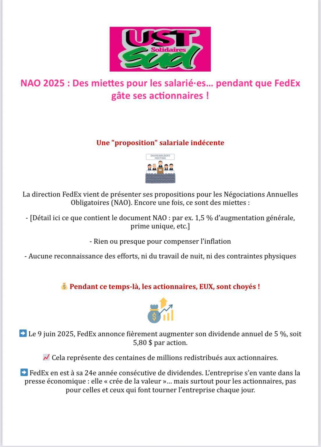 SUD Solidaires FEDEX // NAO 2025 : des miettes pour les salariés...