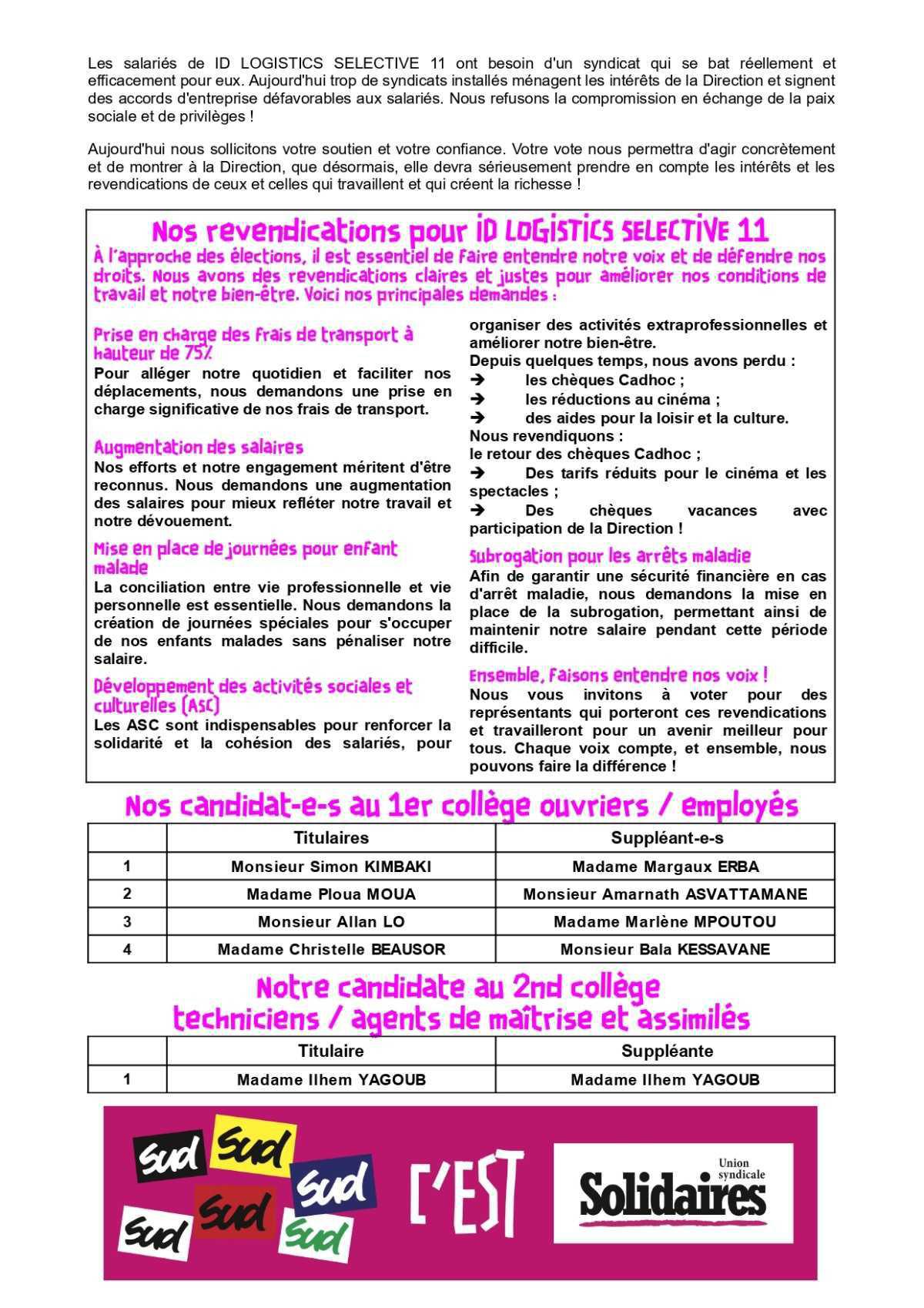 Élections CSE à ID Logistics Selective 11 : votez pour la liste de l'Union SUD Transports ! 