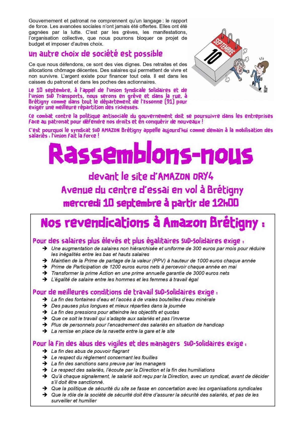 10 septembre // SUD appelle au rassemblement devant AMAZON Brétigny