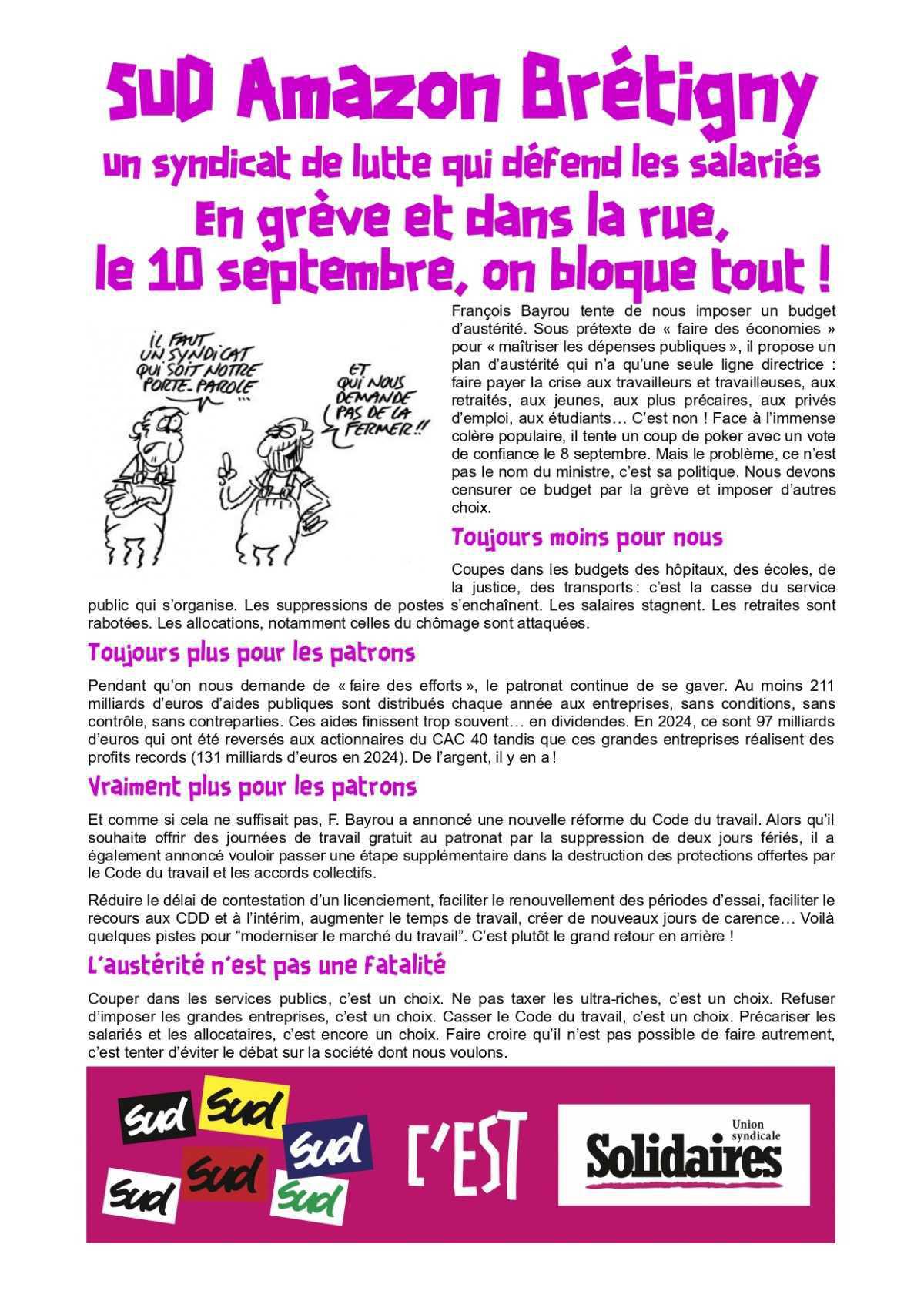 10 septembre // SUD appelle au rassemblement devant AMAZON Brétigny